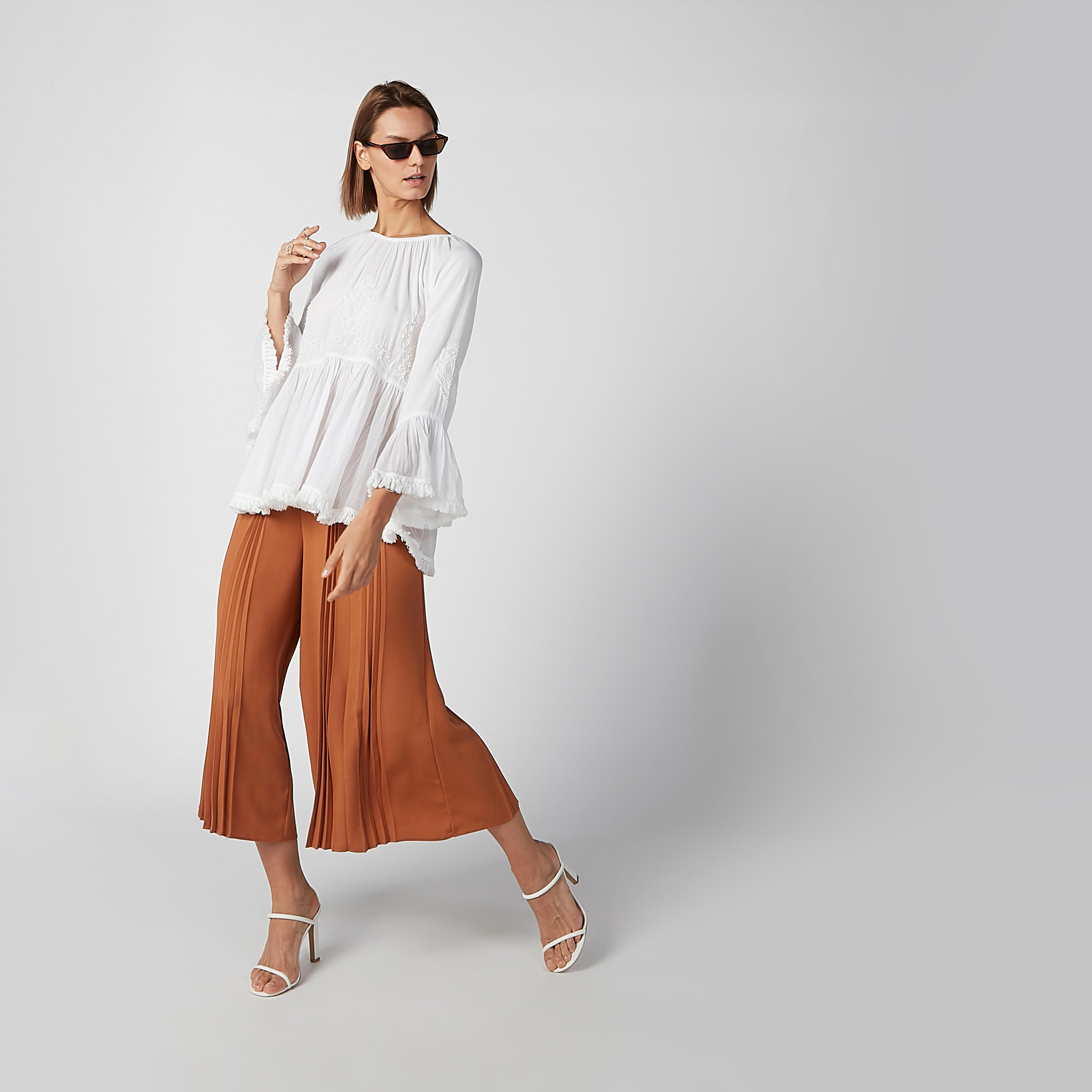 Textured Top with Round Neck and Bell Sleeves-women-clothing-shirtsandblouses-blouses-image-2