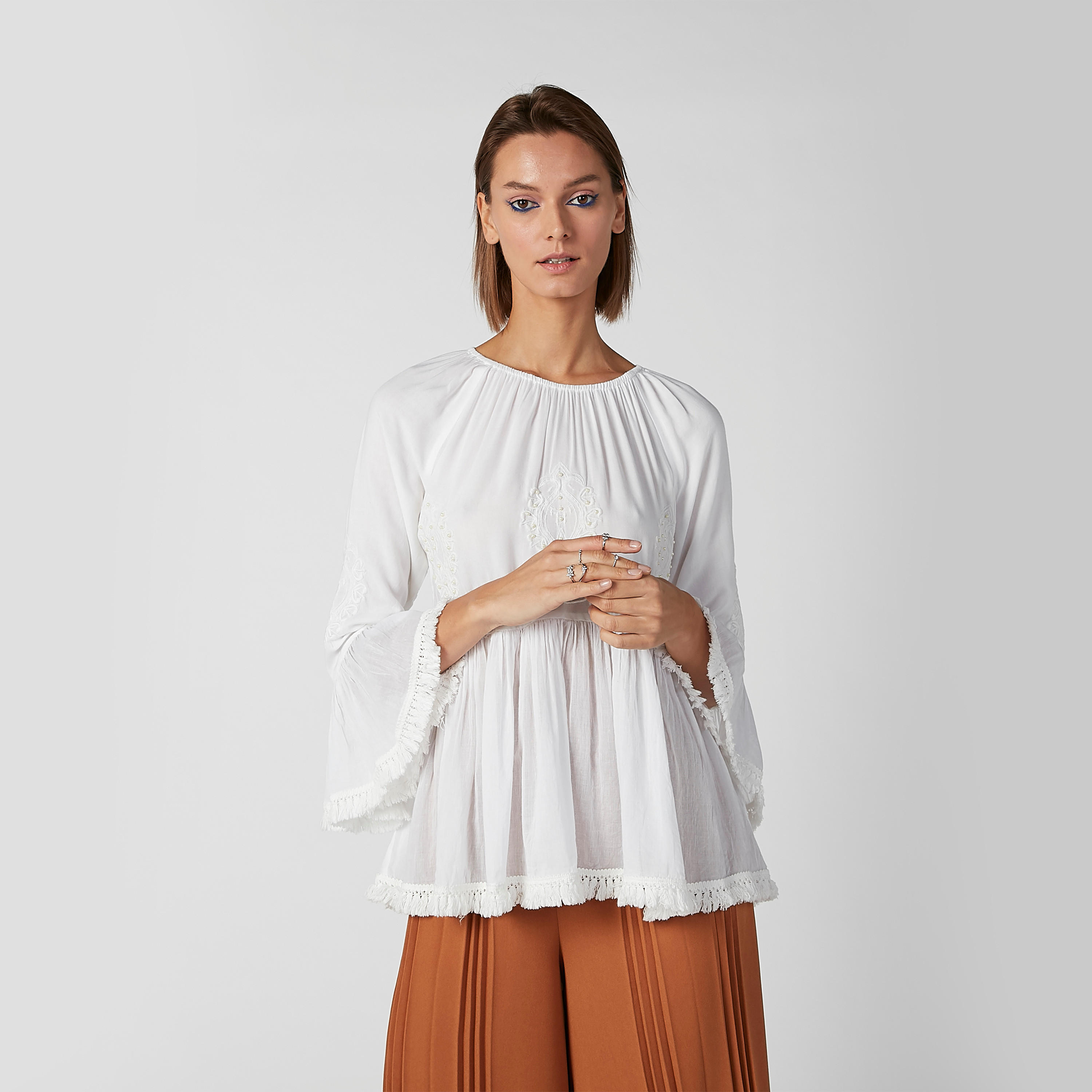Textured Top with Round Neck and Bell Sleeves-women-clothing-shirtsandblouses-blouses-image-3