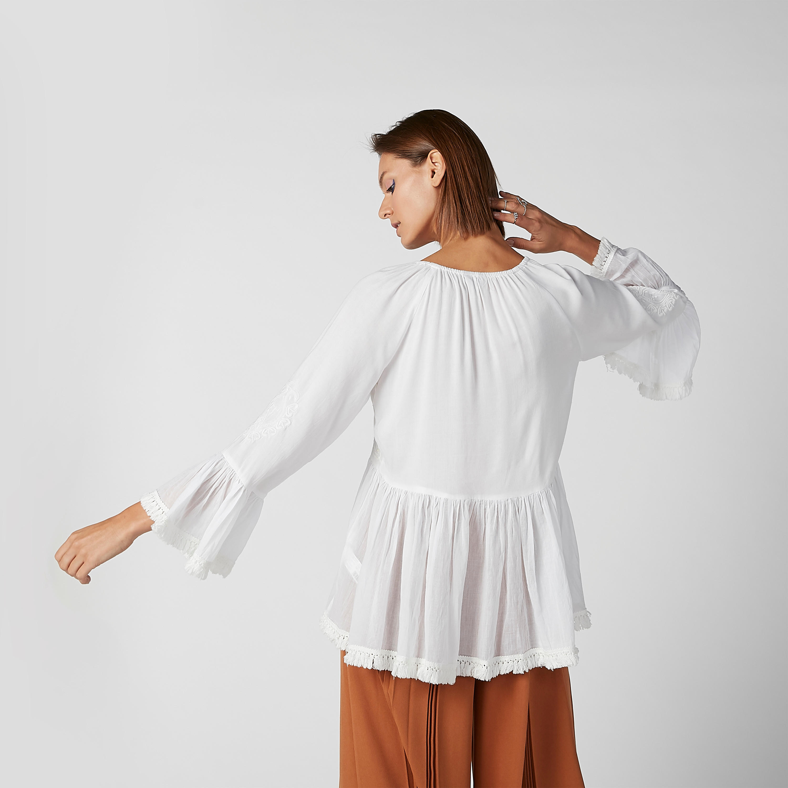 Textured Top with Round Neck and Bell Sleeves-women-clothing-shirtsandblouses-blouses-image-6