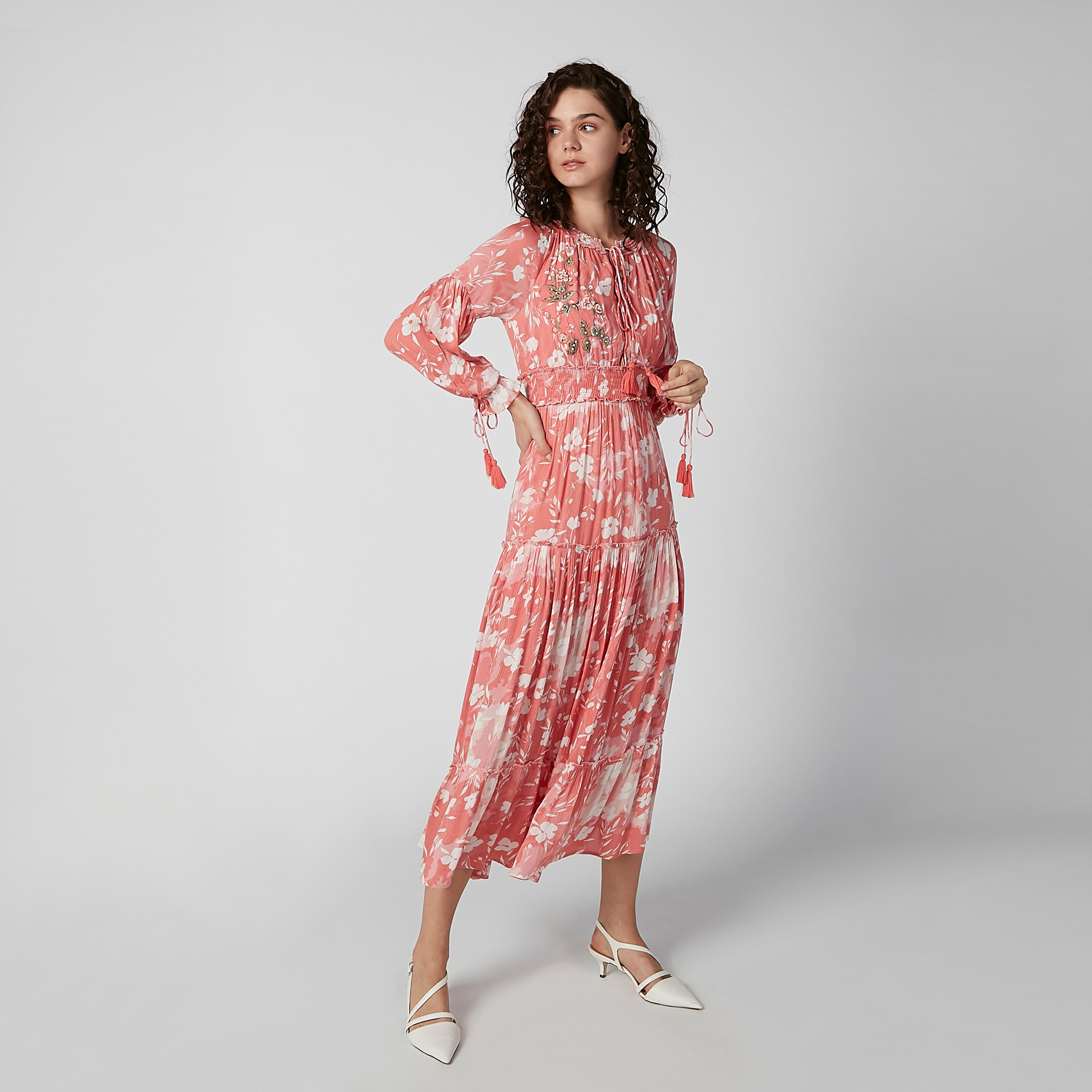 Printed Maxi A-line Dress with Long Sleeves and Tie Ups-women-clothing-dresses-image-1