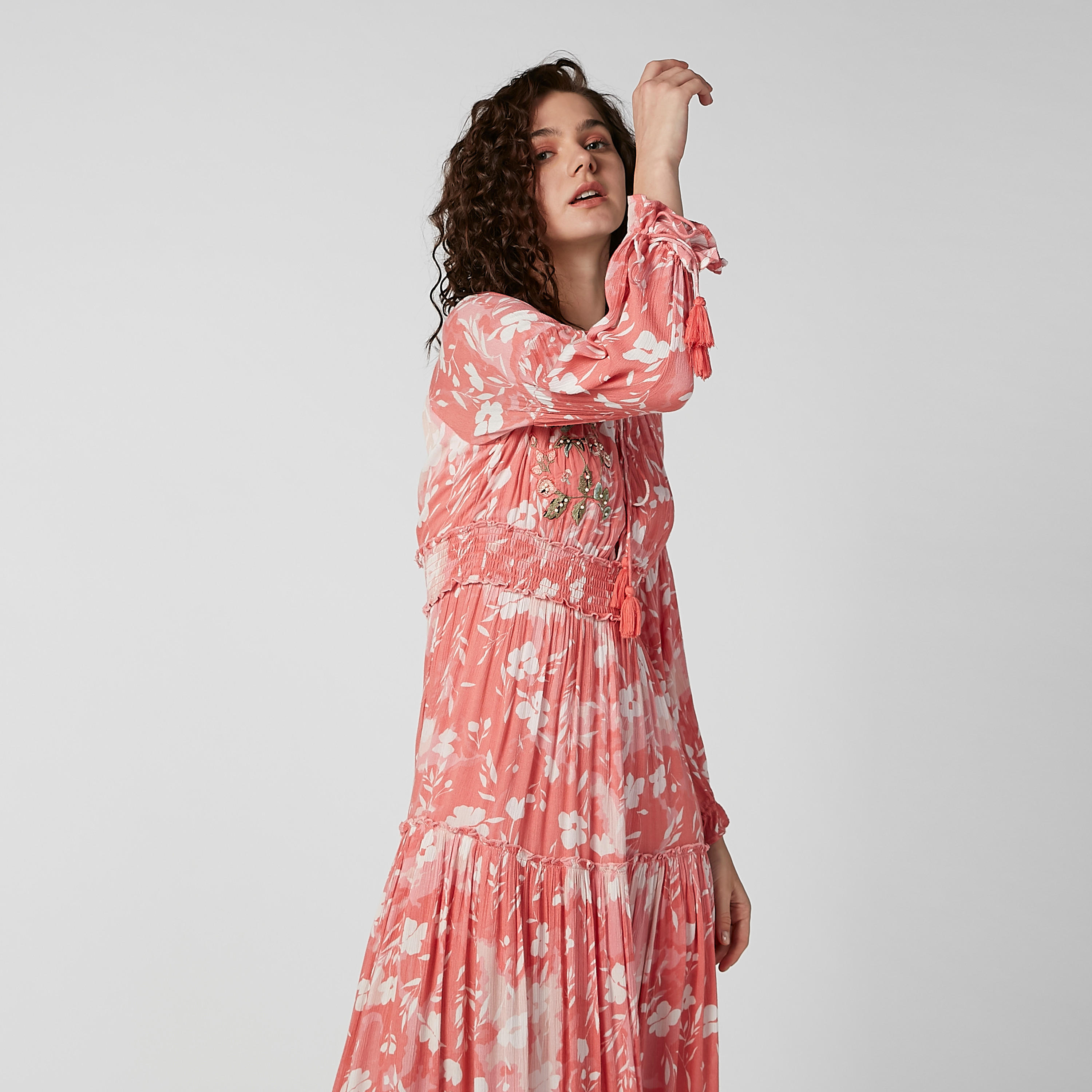 Printed Maxi A-line Dress with Long Sleeves and Tie Ups-women-clothing-dresses-image-2
