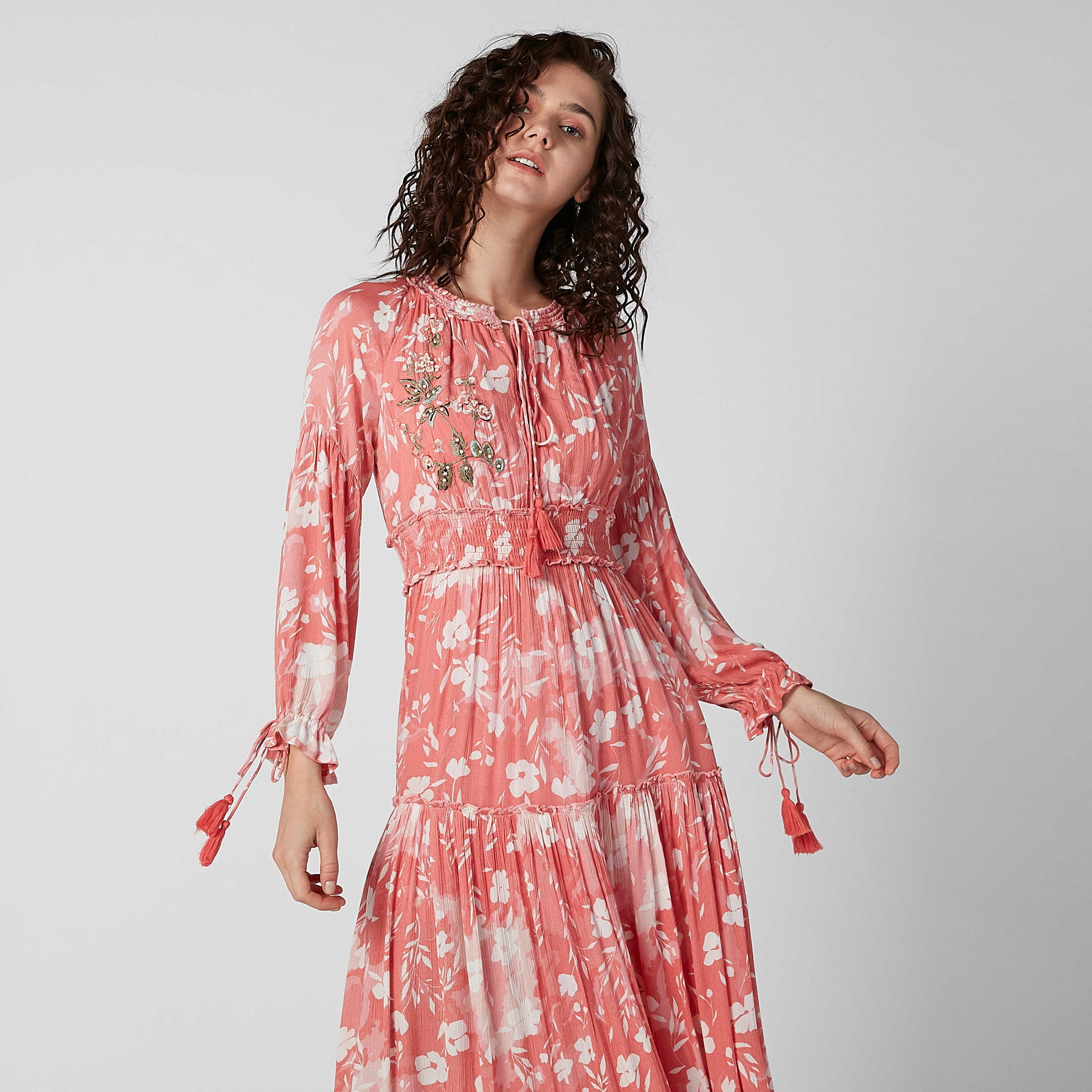 Printed Maxi A-line Dress with Long Sleeves and Tie Ups-women-clothing-dresses-image-3