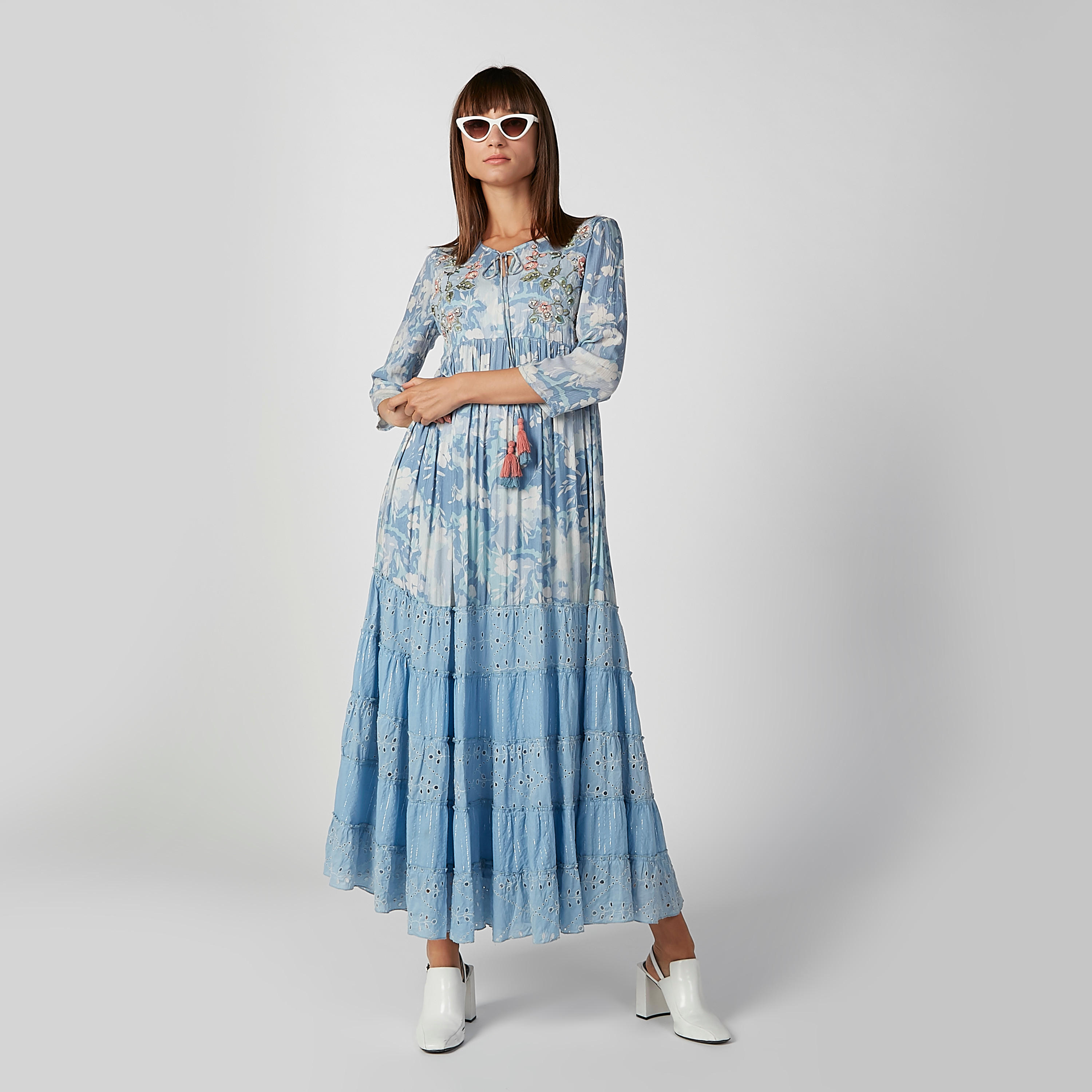 Printed Maxi A-line Dress with Schiffli Detail and Tie Ups-women-clothing-dresses-image-1