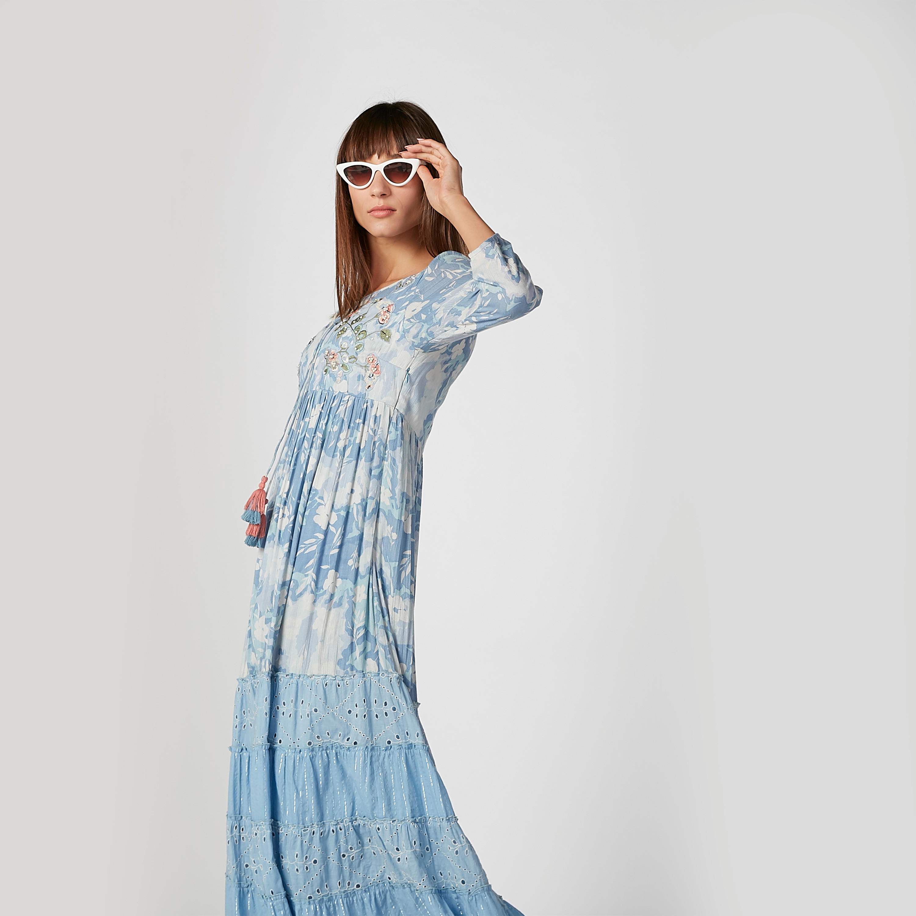 Printed Maxi A-line Dress with Schiffli Detail and Tie Ups-women-clothing-dresses-image-3