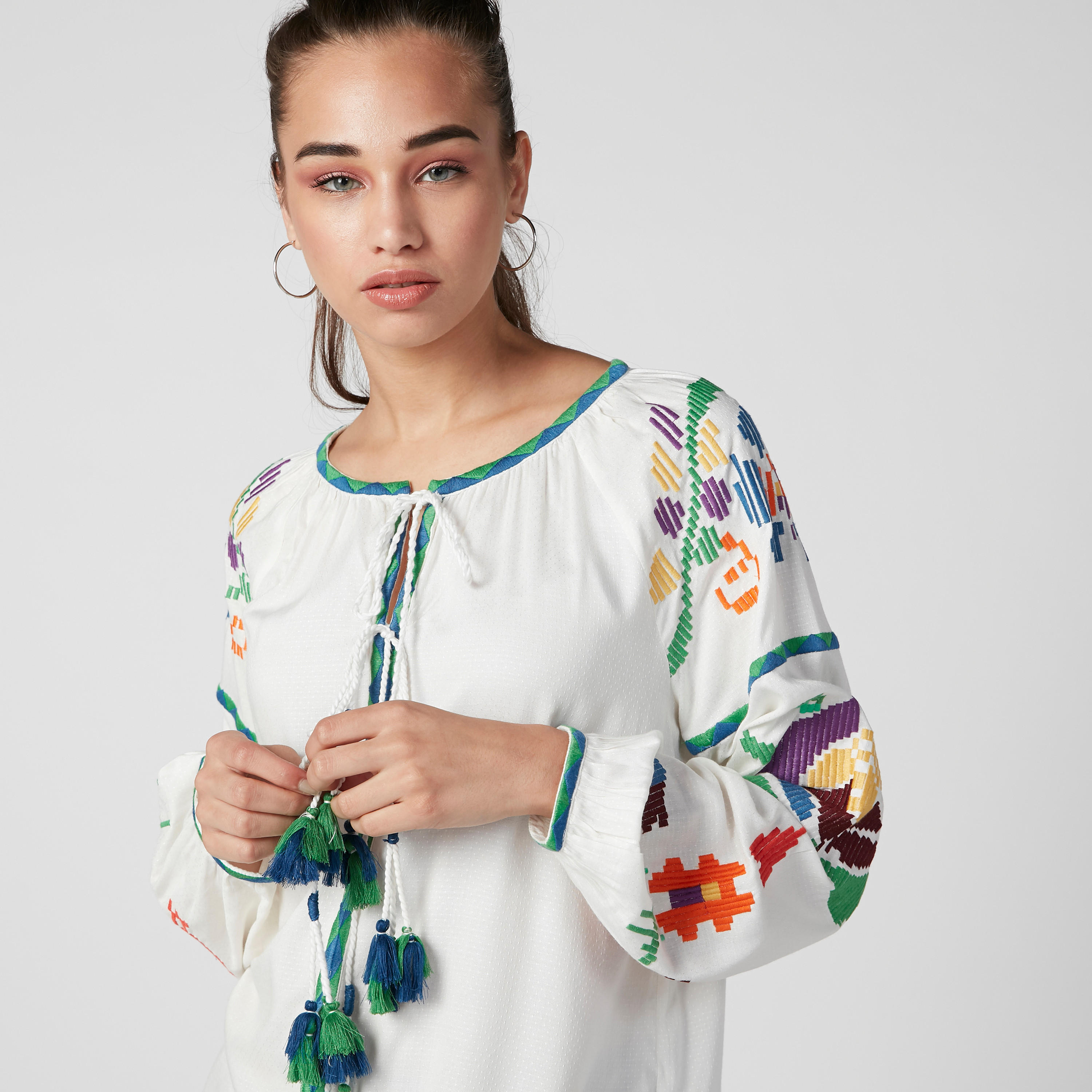 Embroidered Top with Long Sleeves and Tie Ups-women-clothing-shirtsandblouses-blouses-image-3