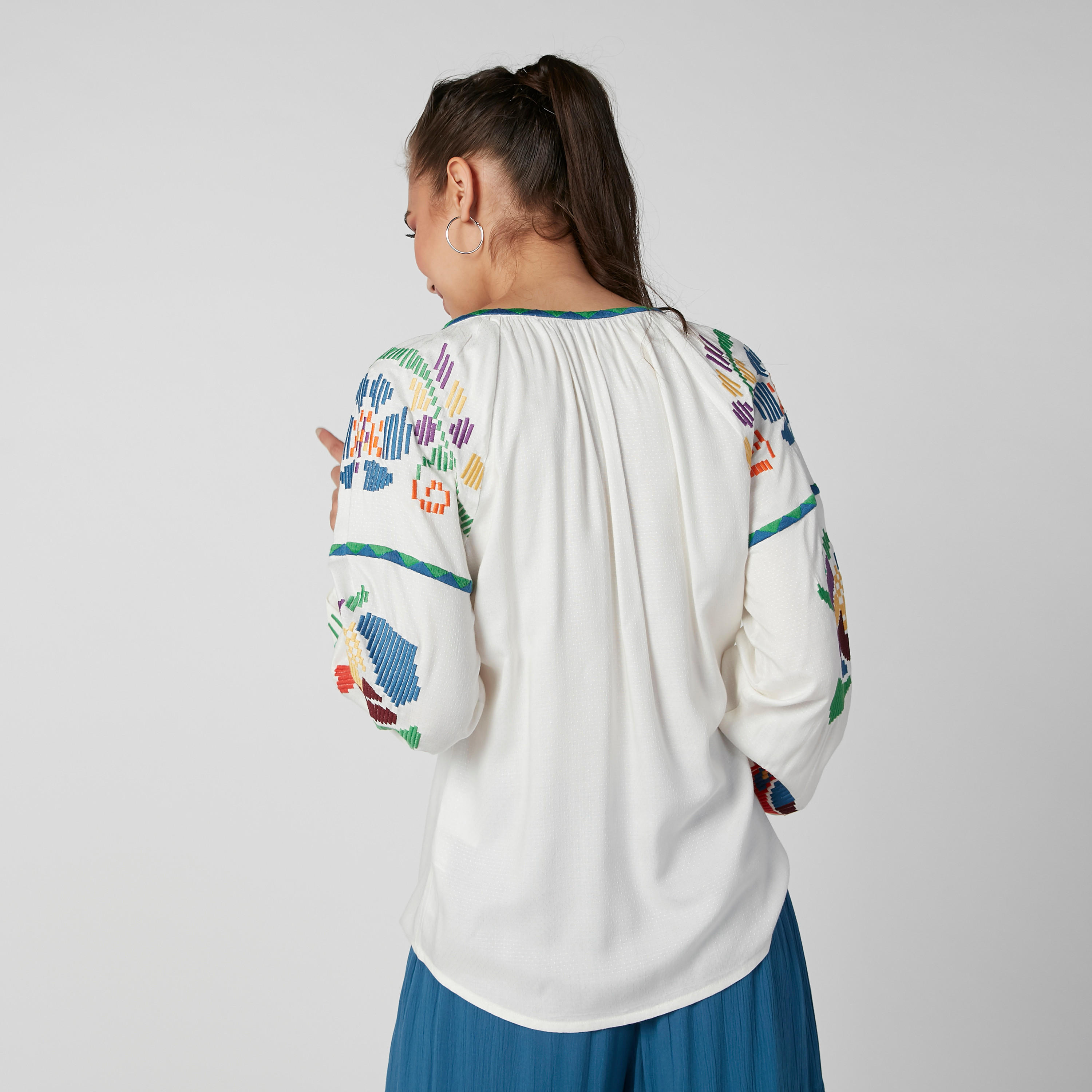 Embroidered Top with Long Sleeves and Tie Ups-women-clothing-shirtsandblouses-blouses-image-4