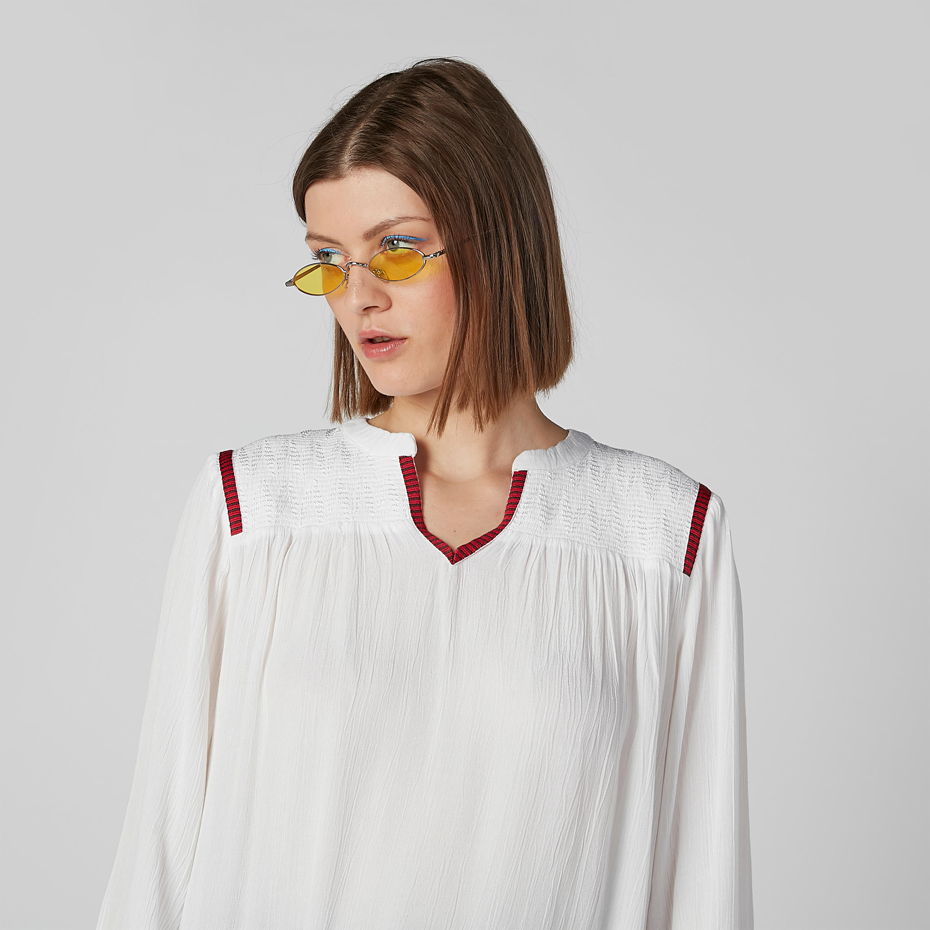 بلوزة بارزة الملمس بياقة V وأكمام طويلة-women-clothing-shirtsandblouses-blouses-image-2
