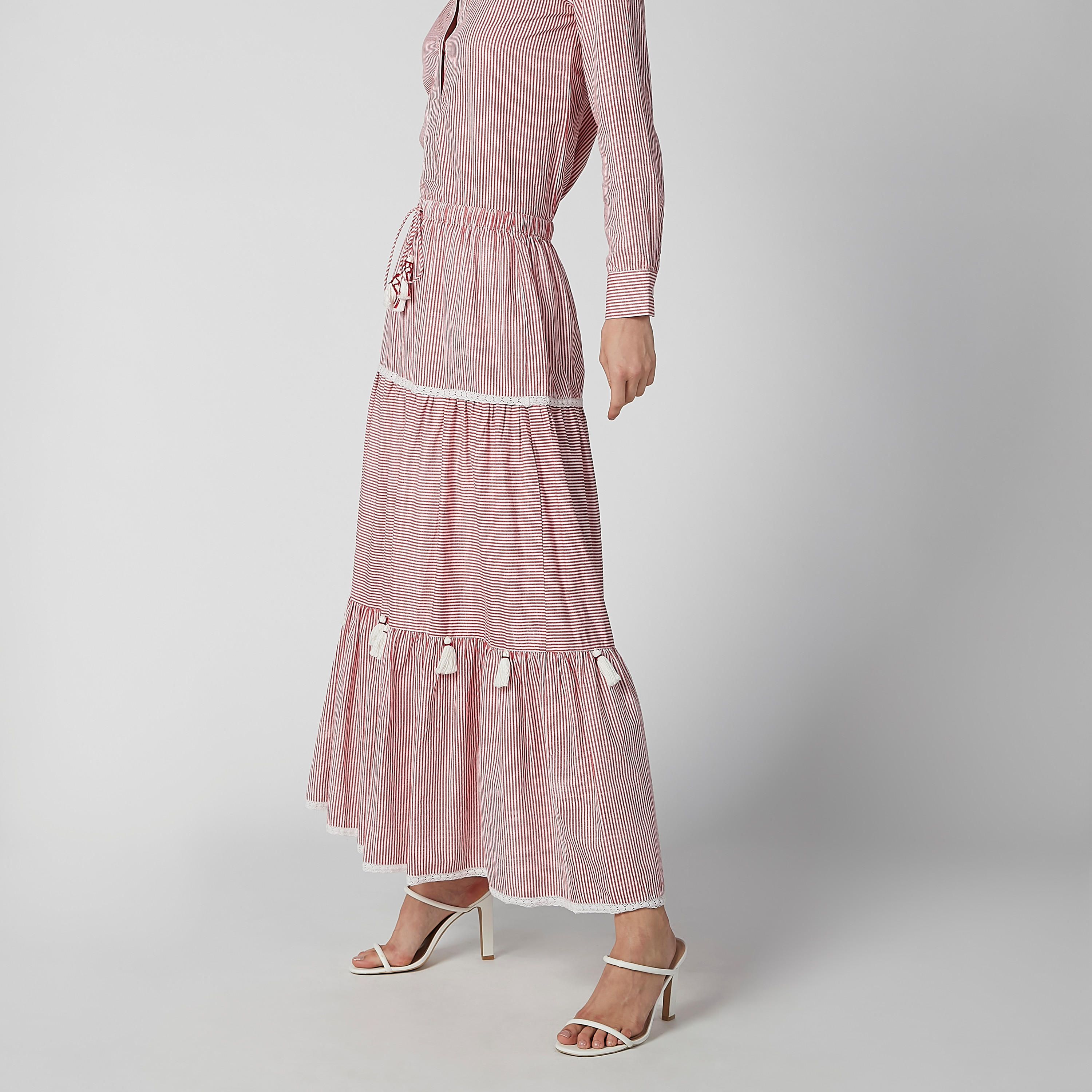 Striped Maxi A-line Skirt with Tassels and Drawstring-women-clothing-bottoms-skirts-image-2