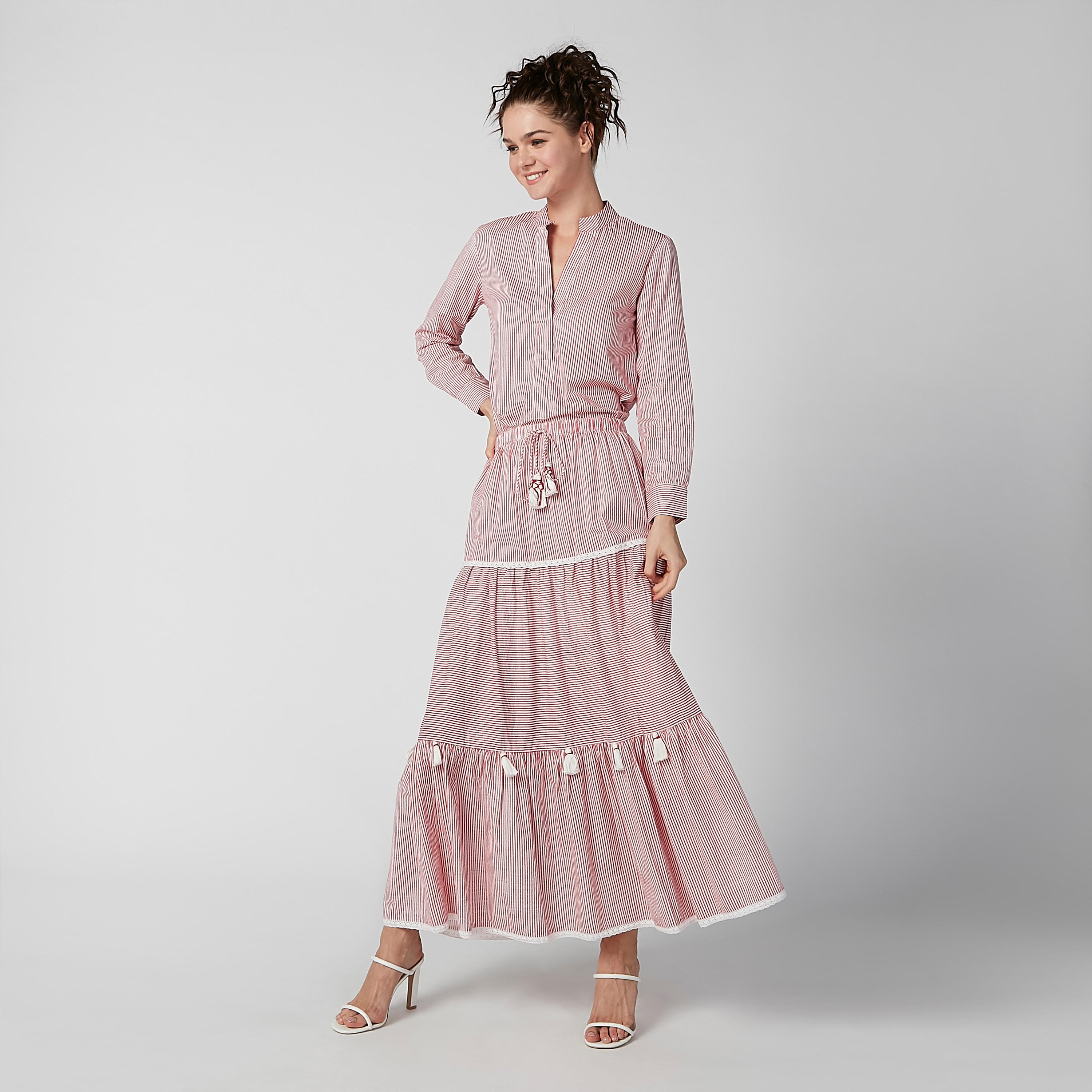 Striped Maxi A-line Skirt with Tassels and Drawstring-women-clothing-bottoms-skirts-image-3