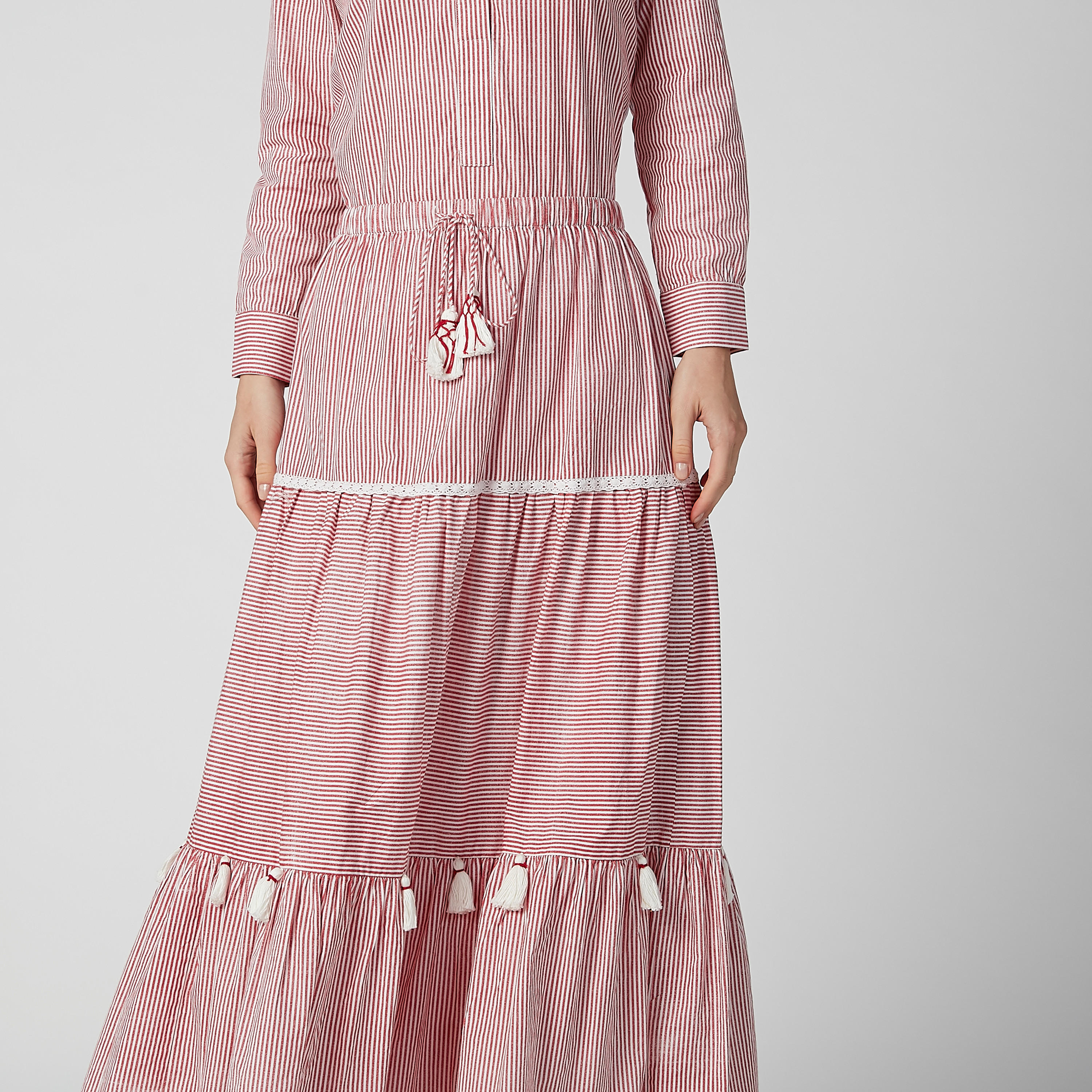 Striped Maxi A-line Skirt with Tassels and Drawstring-women-clothing-bottoms-skirts-image-4