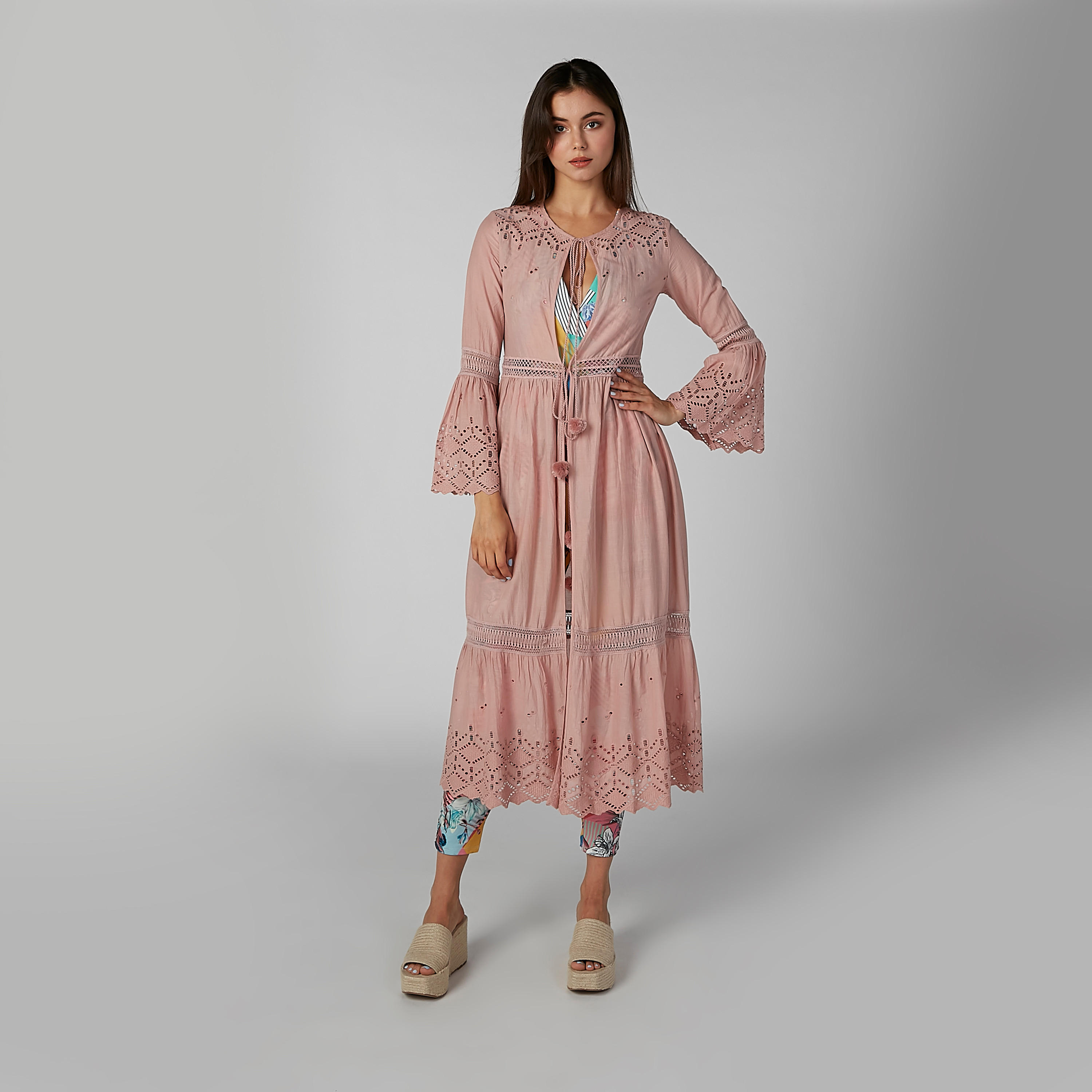 Textured Cardigan with Bell Sleeves and Tie Ups-women-winterwear-cardigansandjumpers-cardigans-image-1