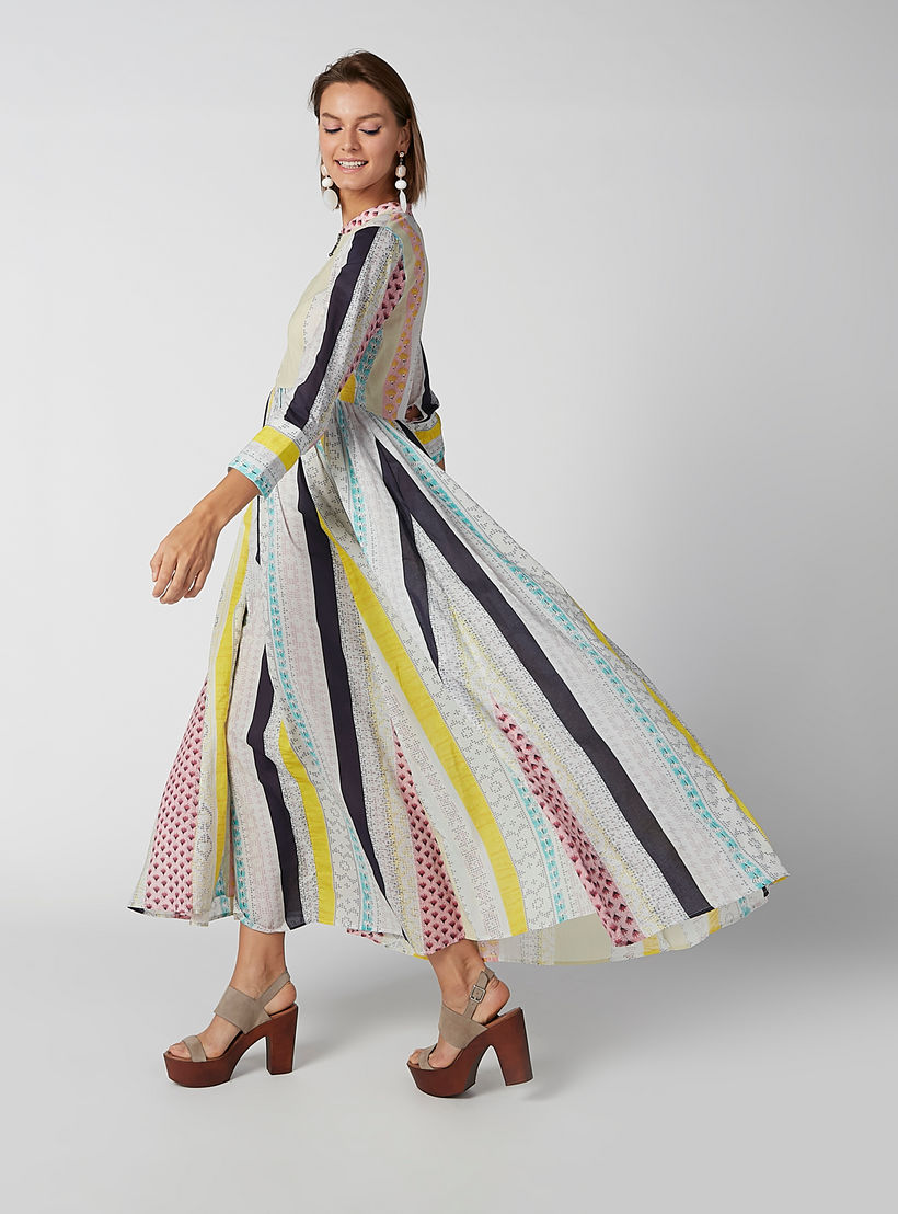 فستان إيه لاين طويل بأكمام طويلة وسحّاب وطبعات-women-clothing-dresses-image-1