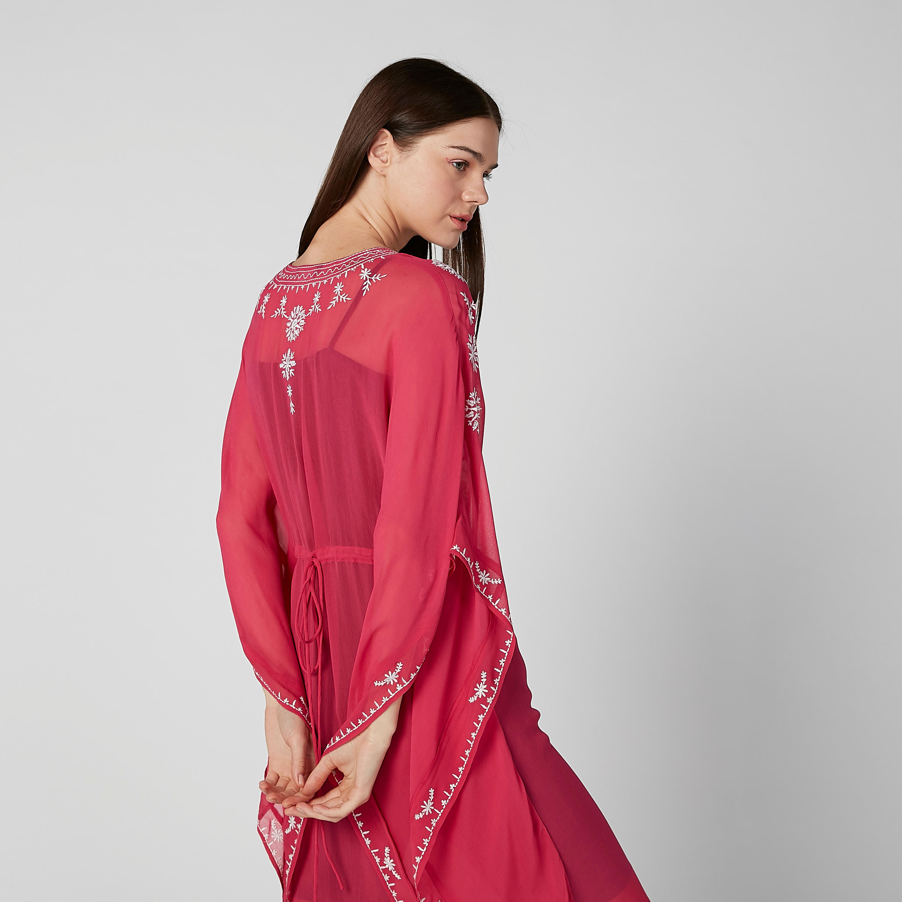 فستان قفطان مطرّز بأكمام قصيرة وأربطة-women-clothing-dresses-image-3