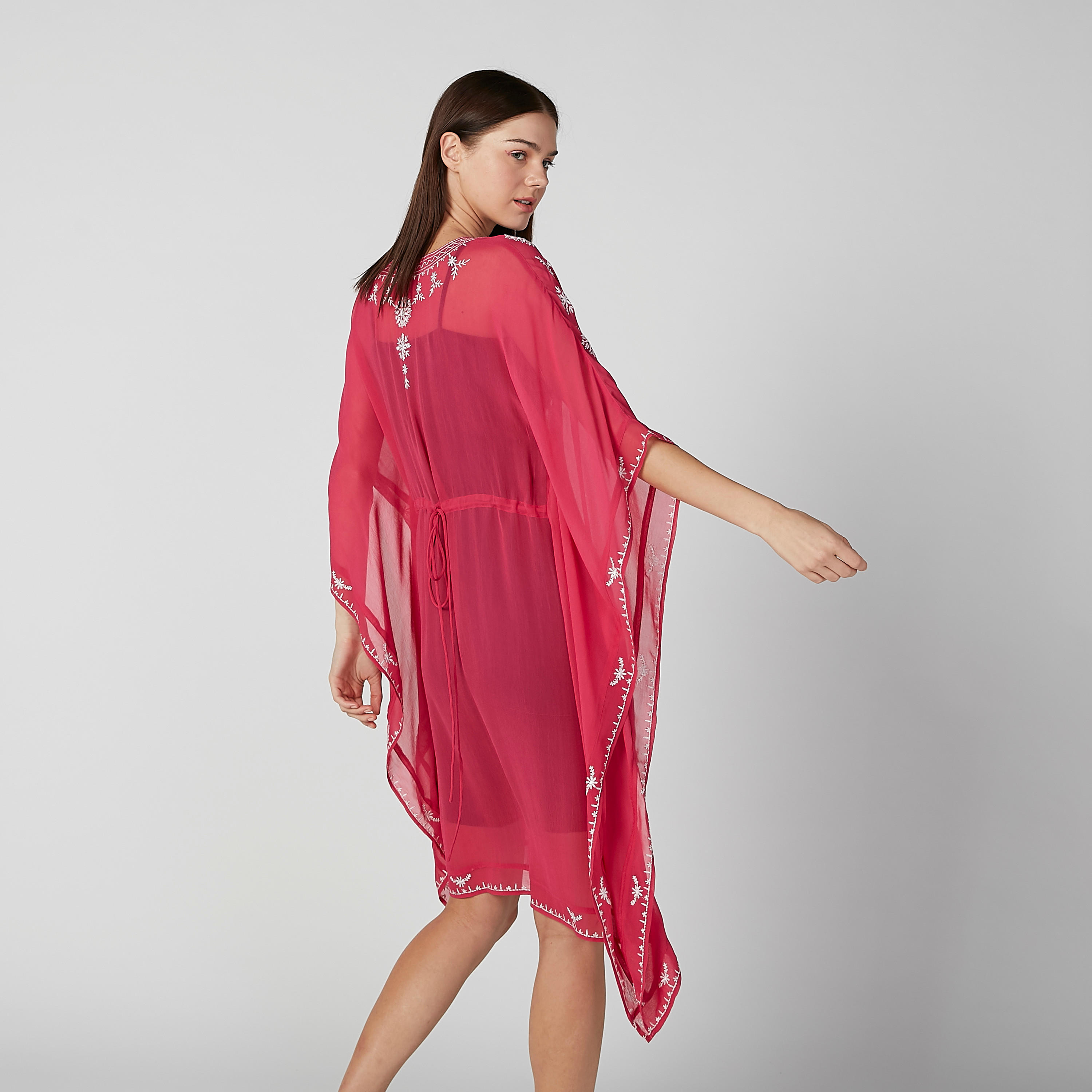 فستان قفطان مطرّز بأكمام قصيرة وأربطة-women-clothing-dresses-image-4
