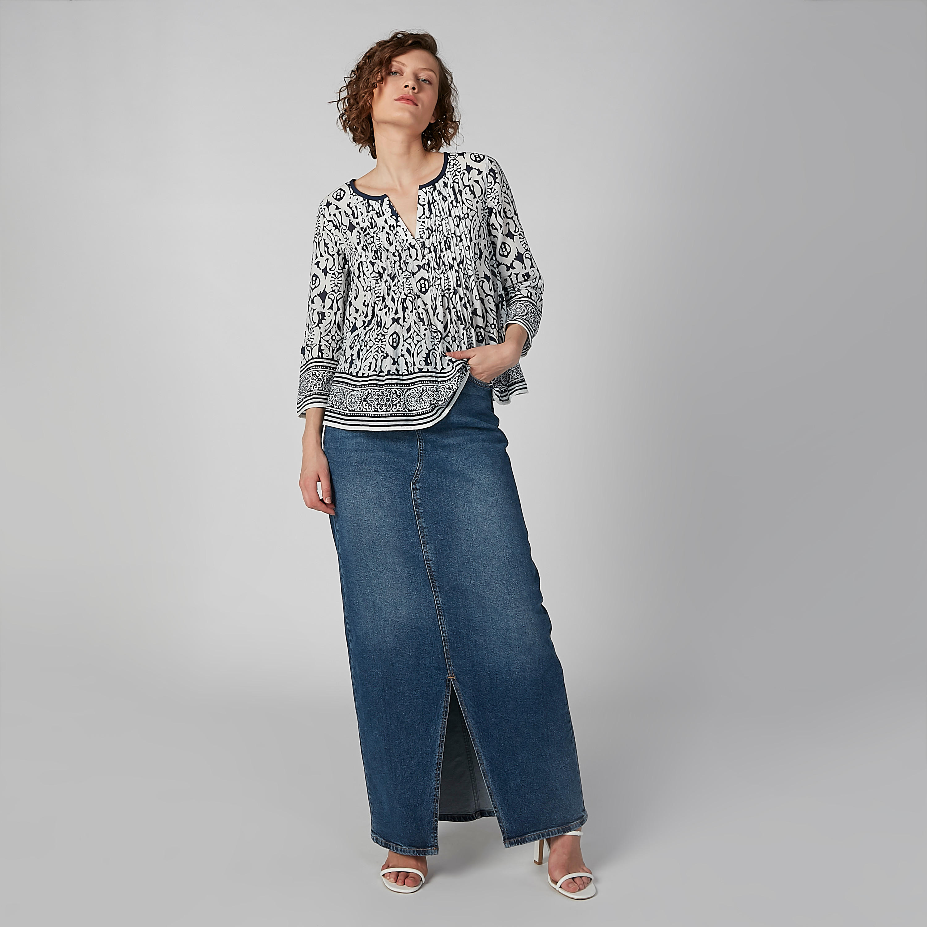 بلوزة بأكمام 3/4 وثنيات وطبعات-women-clothing-shirtsandblouses-blouses-image-2