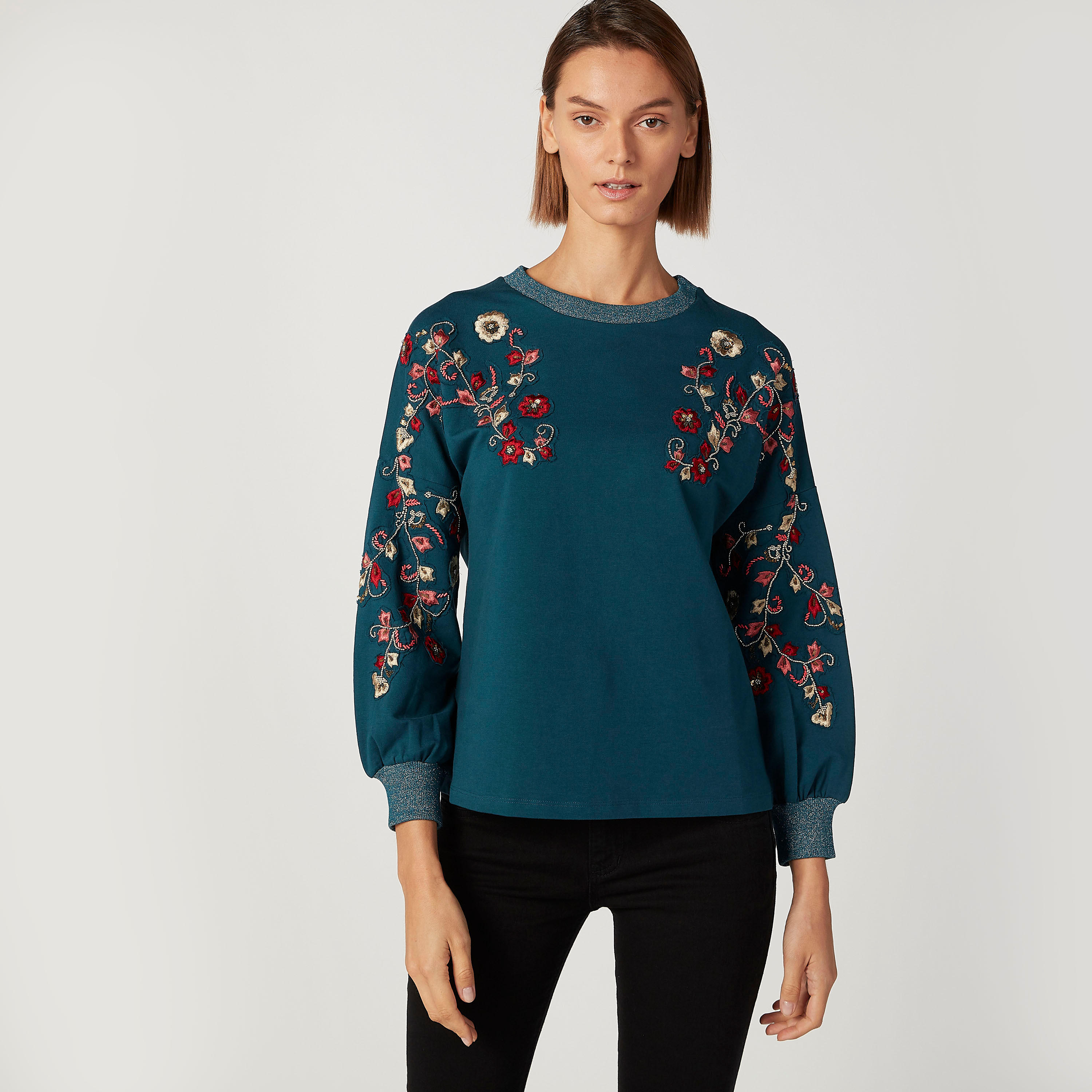 كنزة  مطرّزة بياقة مستديرة وأكمام طويلة -women-clothing-cardigansandjumpers-jumpers-image-1