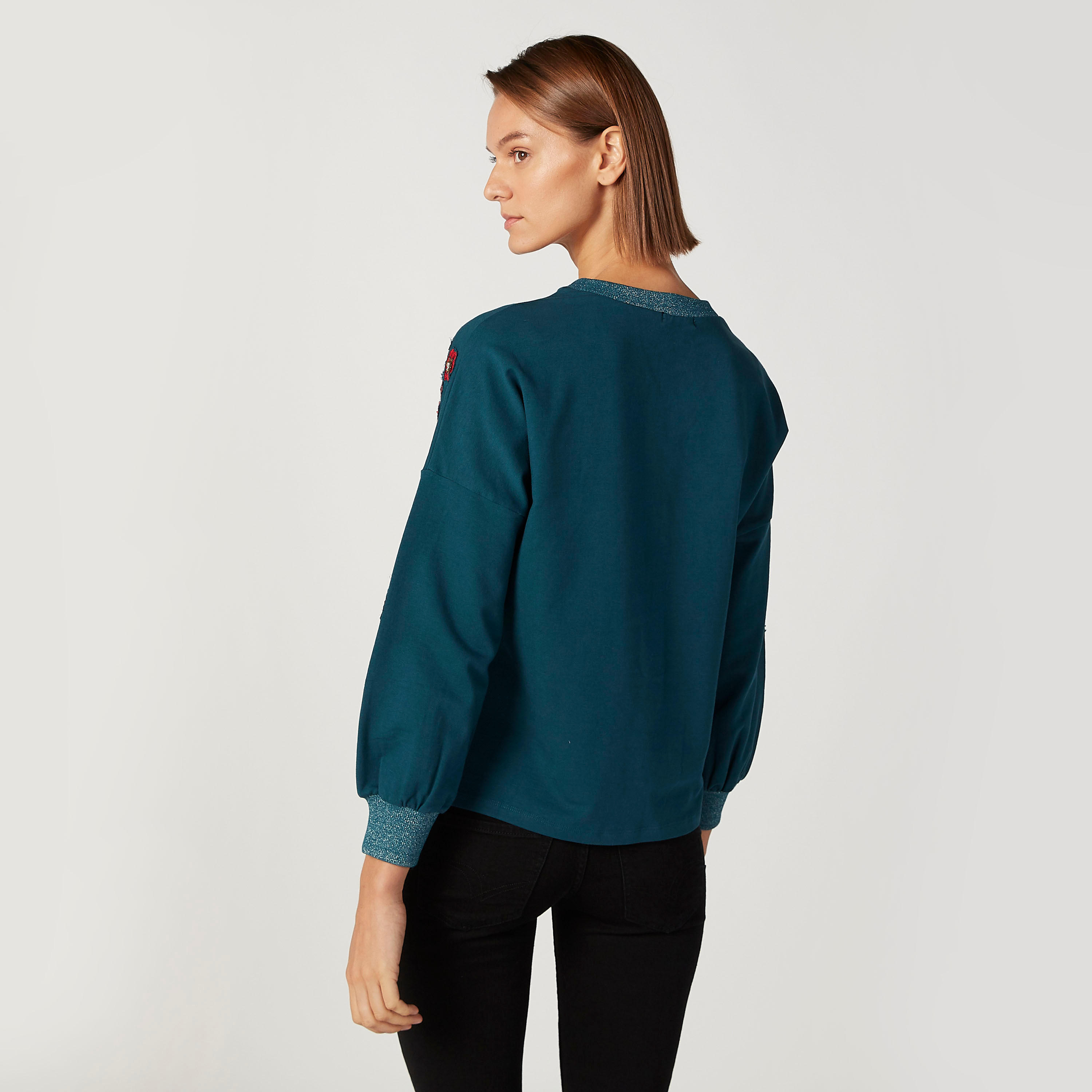 كنزة  مطرّزة بياقة مستديرة وأكمام طويلة -women-clothing-cardigansandjumpers-jumpers-image-4