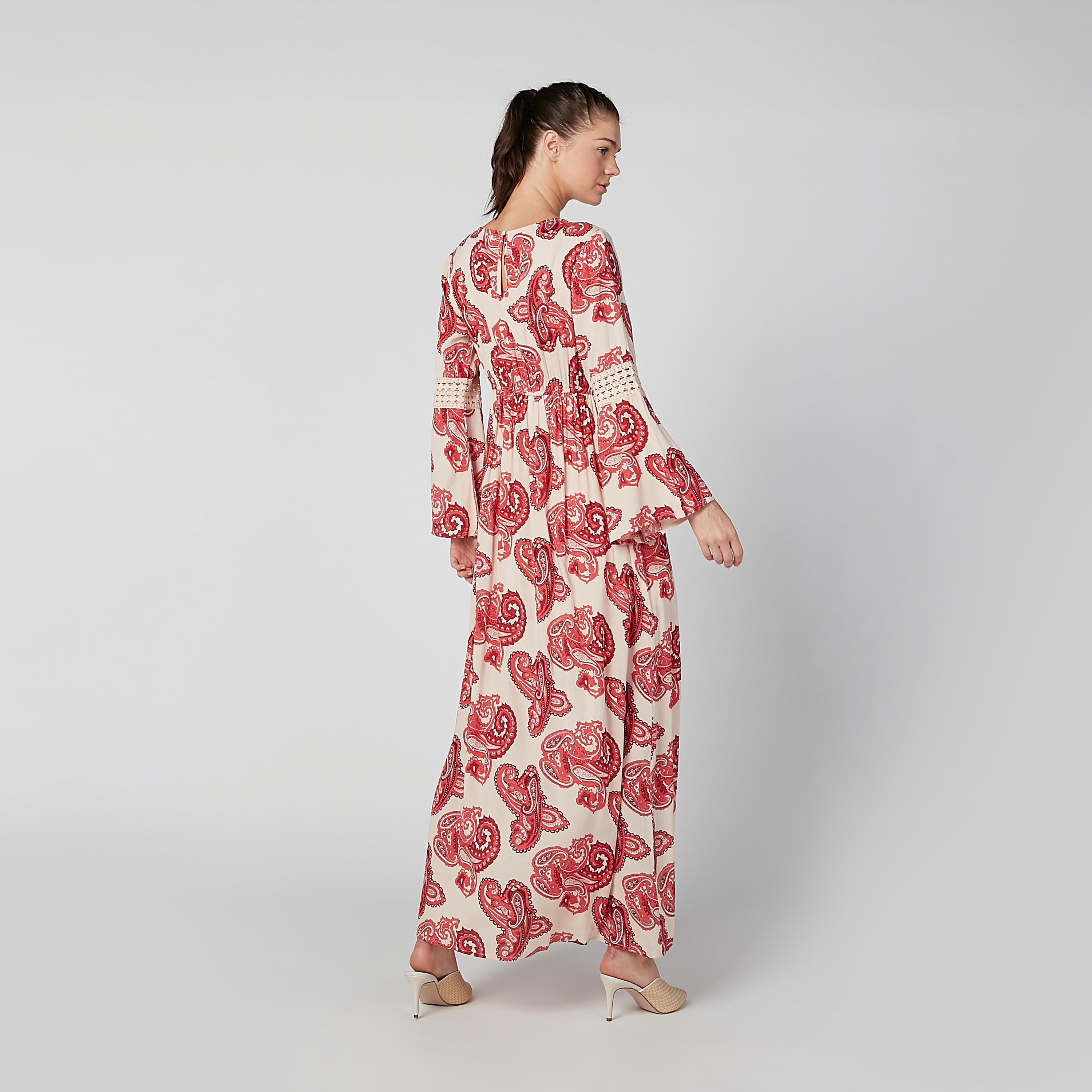 فستان مستدام إيه لاين بياقة V وأكمام عريضة وطبعات-women-clothing-dresses-image-3