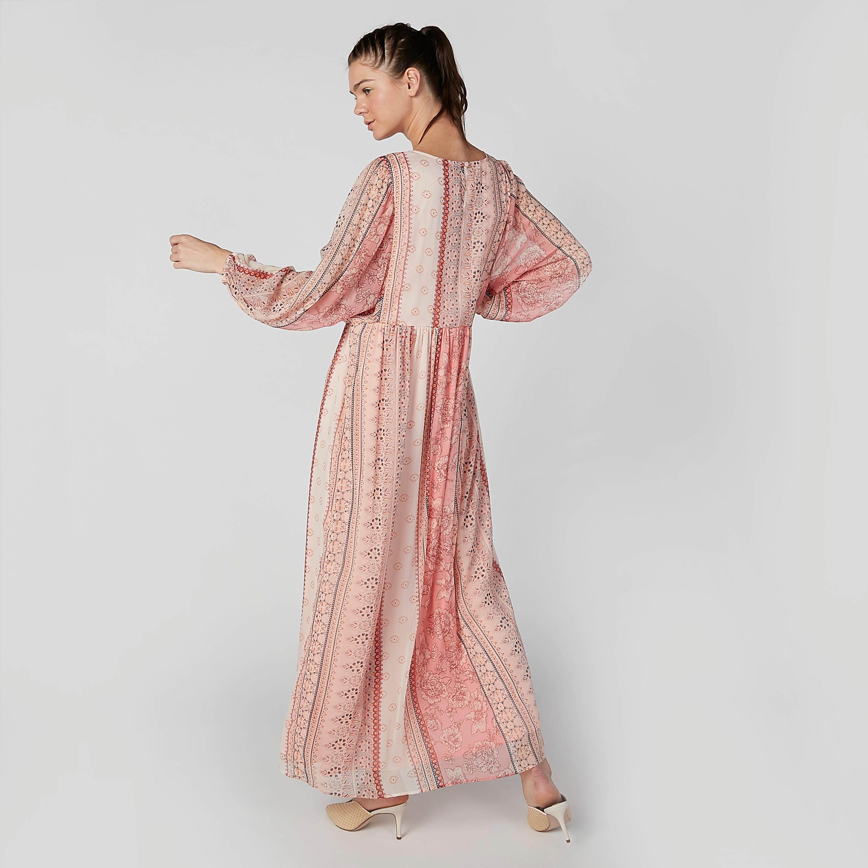 فستان طويل أي لاين بياقة مستديرة وأكمام بوهو مع طبعات-women-clothing-dresses-image-3