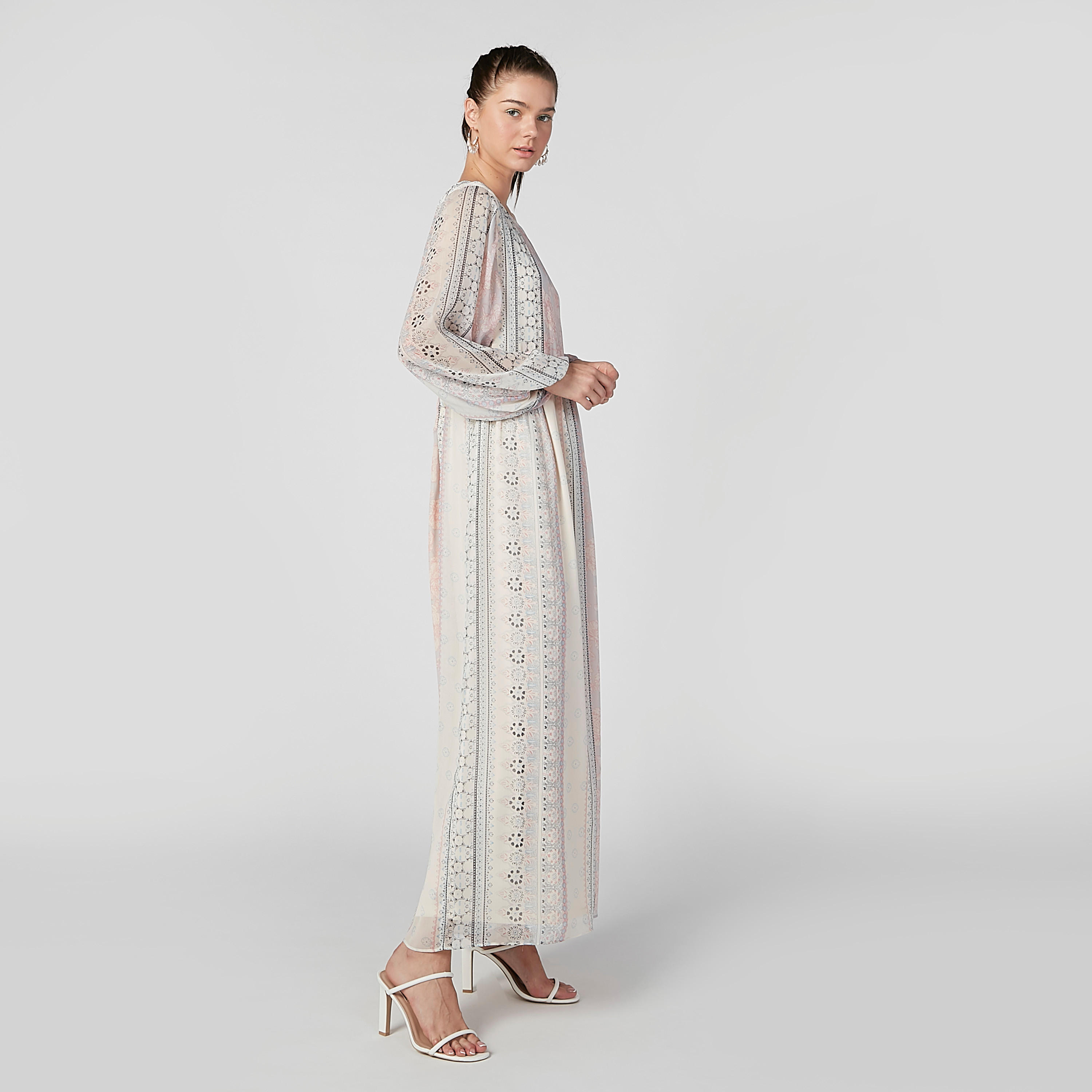 Printed Maxi A-line Dress with Round Neck and Bishop Sleeves-women-clothing-dresses-image-2