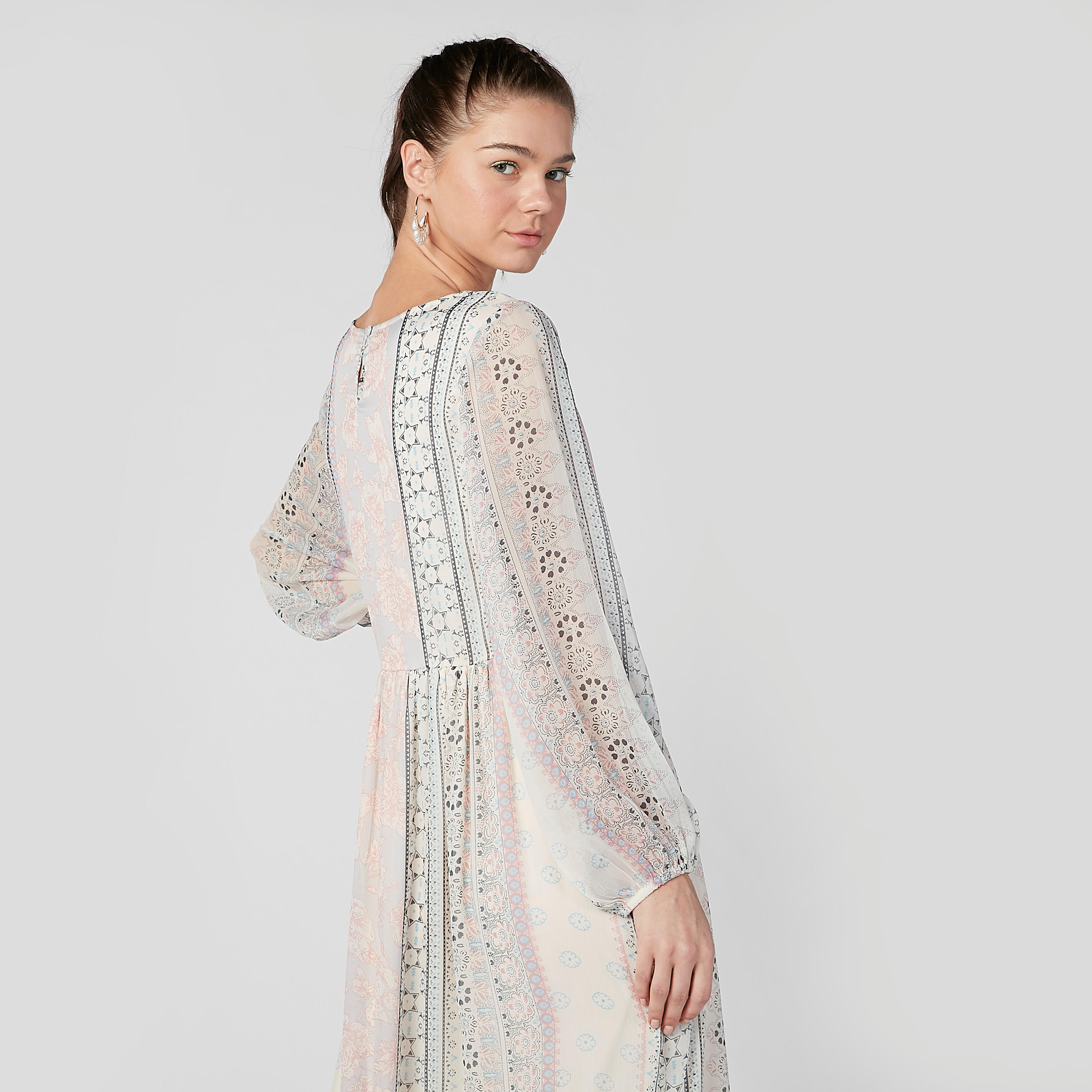 Printed Maxi A-line Dress with Round Neck and Bishop Sleeves-women-clothing-dresses-image-5