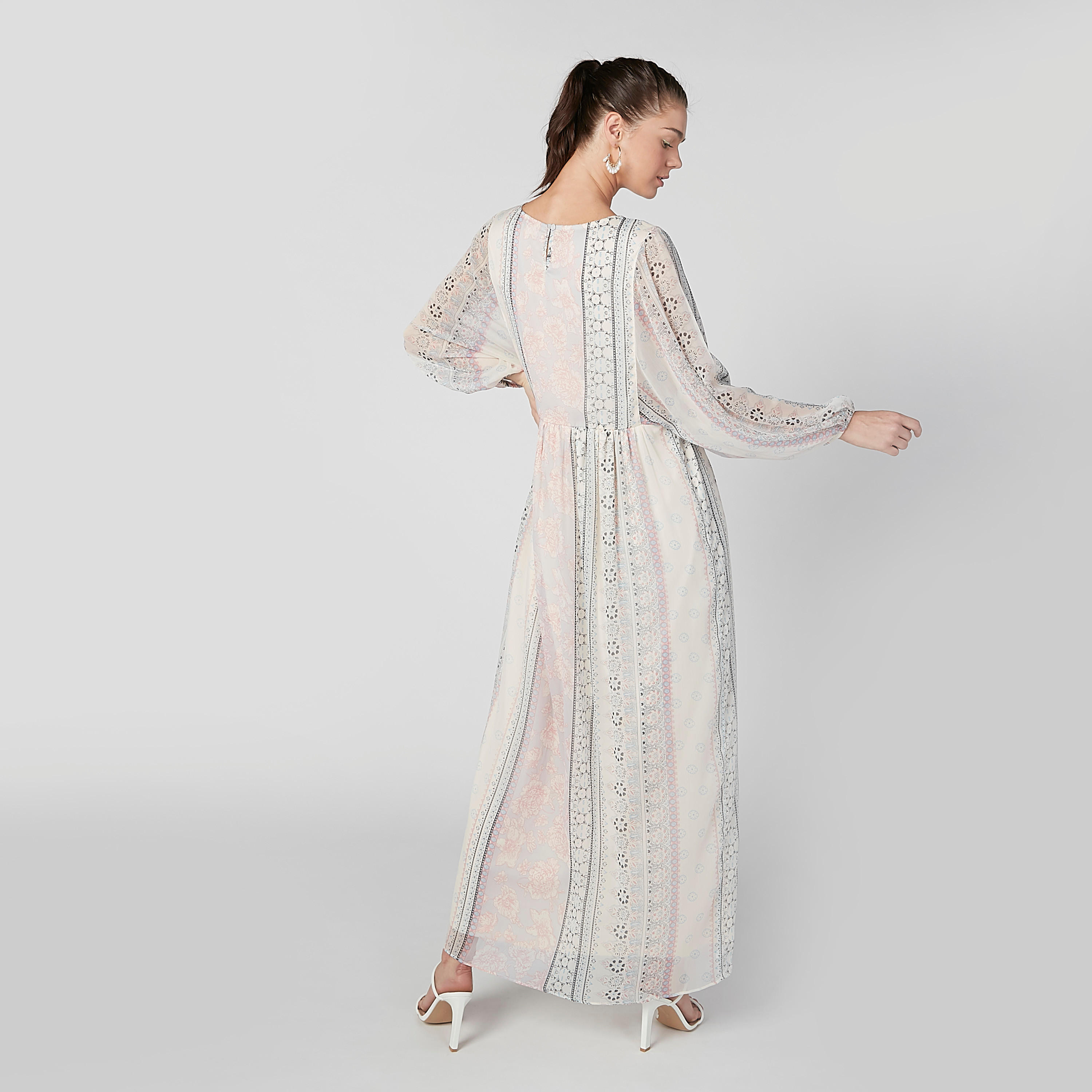 Printed Maxi A-line Dress with Round Neck and Bishop Sleeves-women-clothing-dresses-image-6