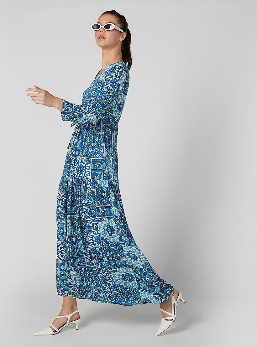 فستان إيه لاين طويل بياقة V وأكمام طويلة وطبعات-women-clothing-dresses-image-4