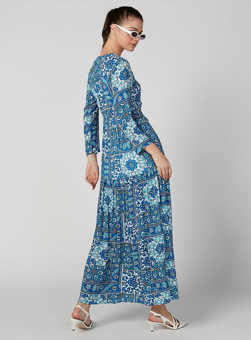 فستان إيه لاين طويل بياقة V وأكمام طويلة وطبعات-women-clothing-dresses-image-5