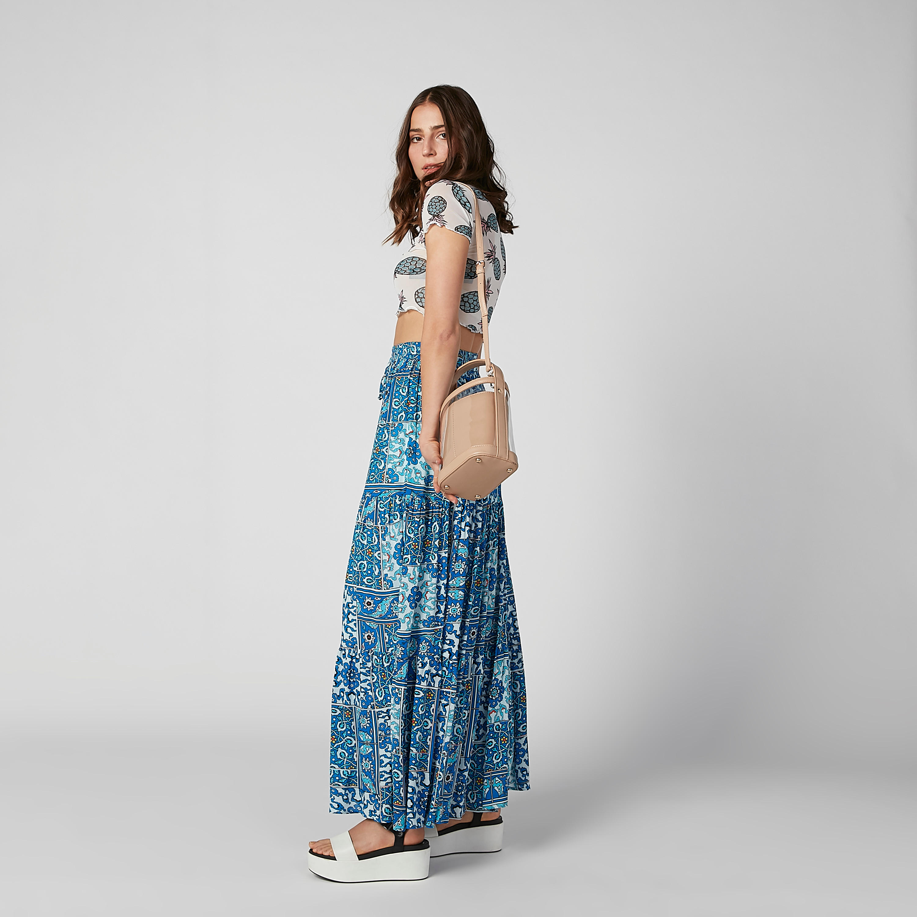 تنورة إيه لاين طويلة بخصر مطّاطي ورباط وطبعات-women-clothing-bottoms-skirts-image-5