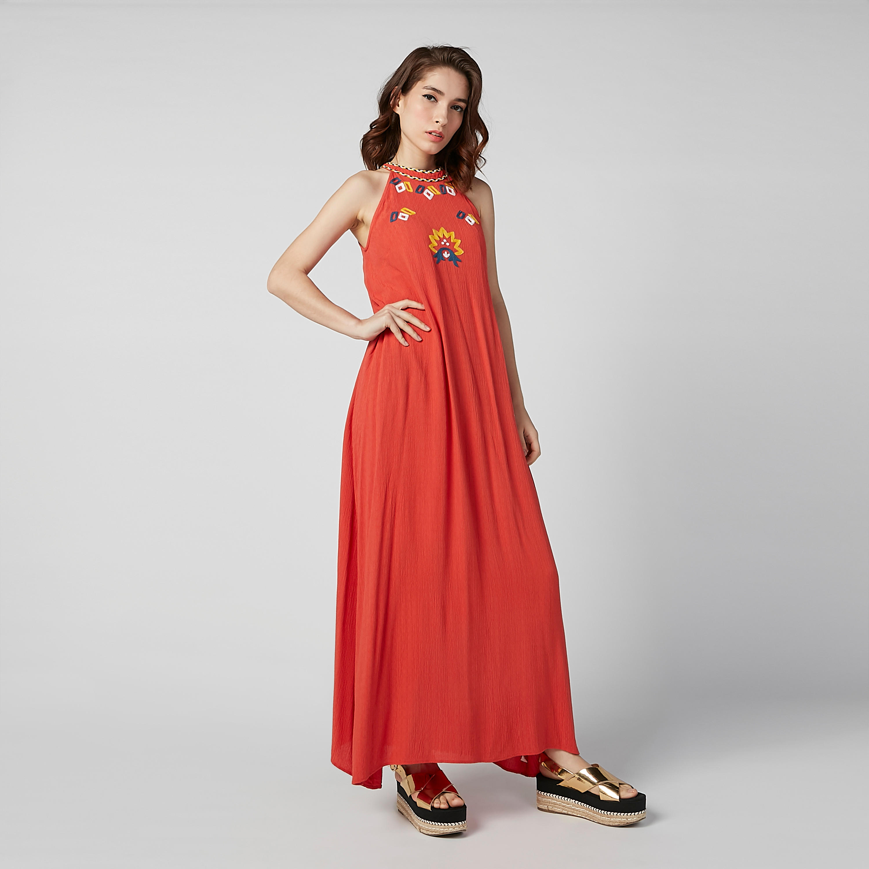فستان مستدام طويل مطرّز إيه لاين دون أكمام -women-clothing-dresses-image-1