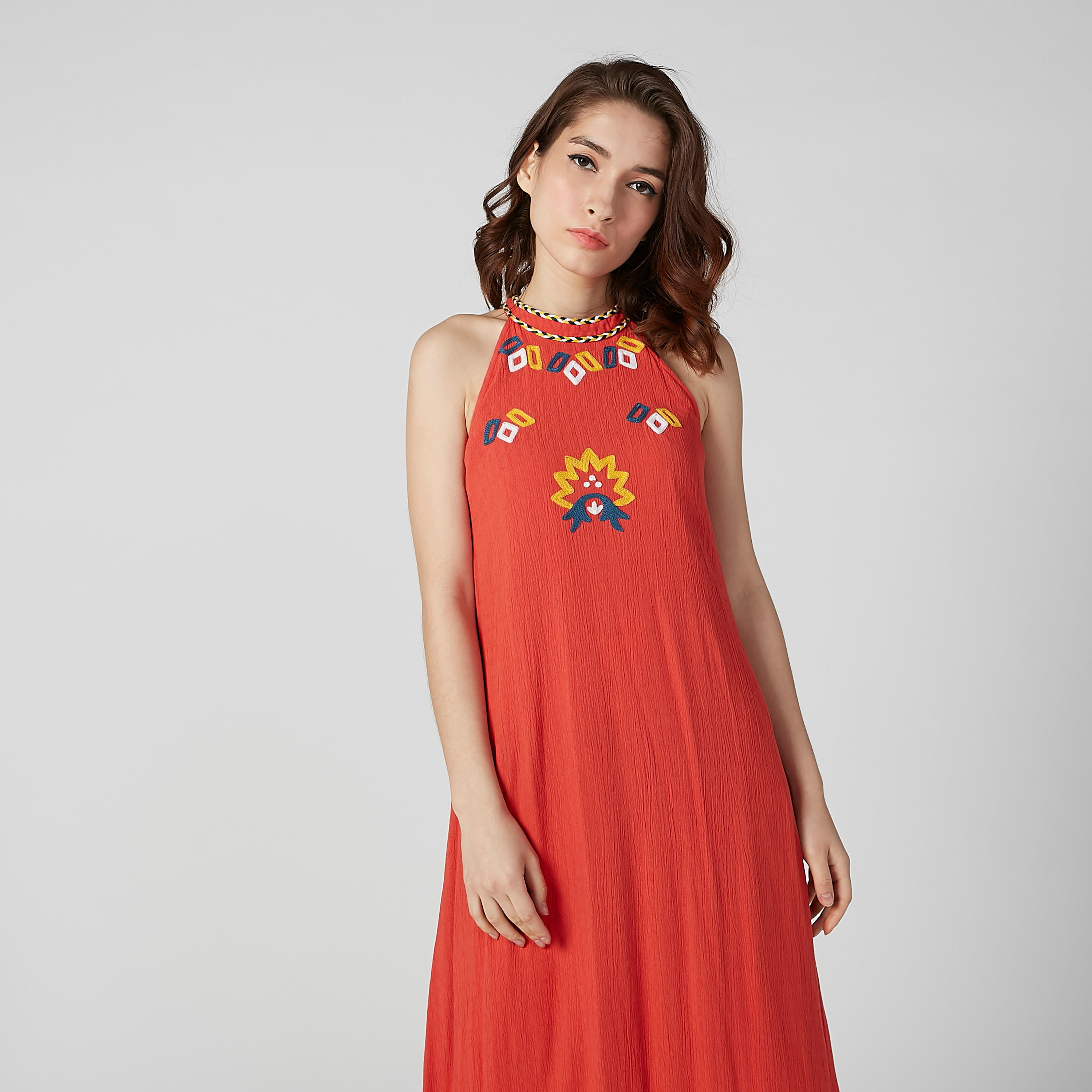 فستان مستدام طويل مطرّز إيه لاين دون أكمام -women-clothing-dresses-image-2
