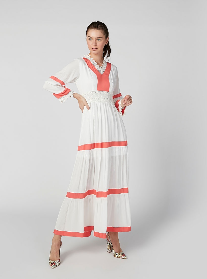 فستان إيه لاين طويل بارز الملمس بأكمام طويلة وتفاصيل دانتيل-women-clothing-dresses-image-2