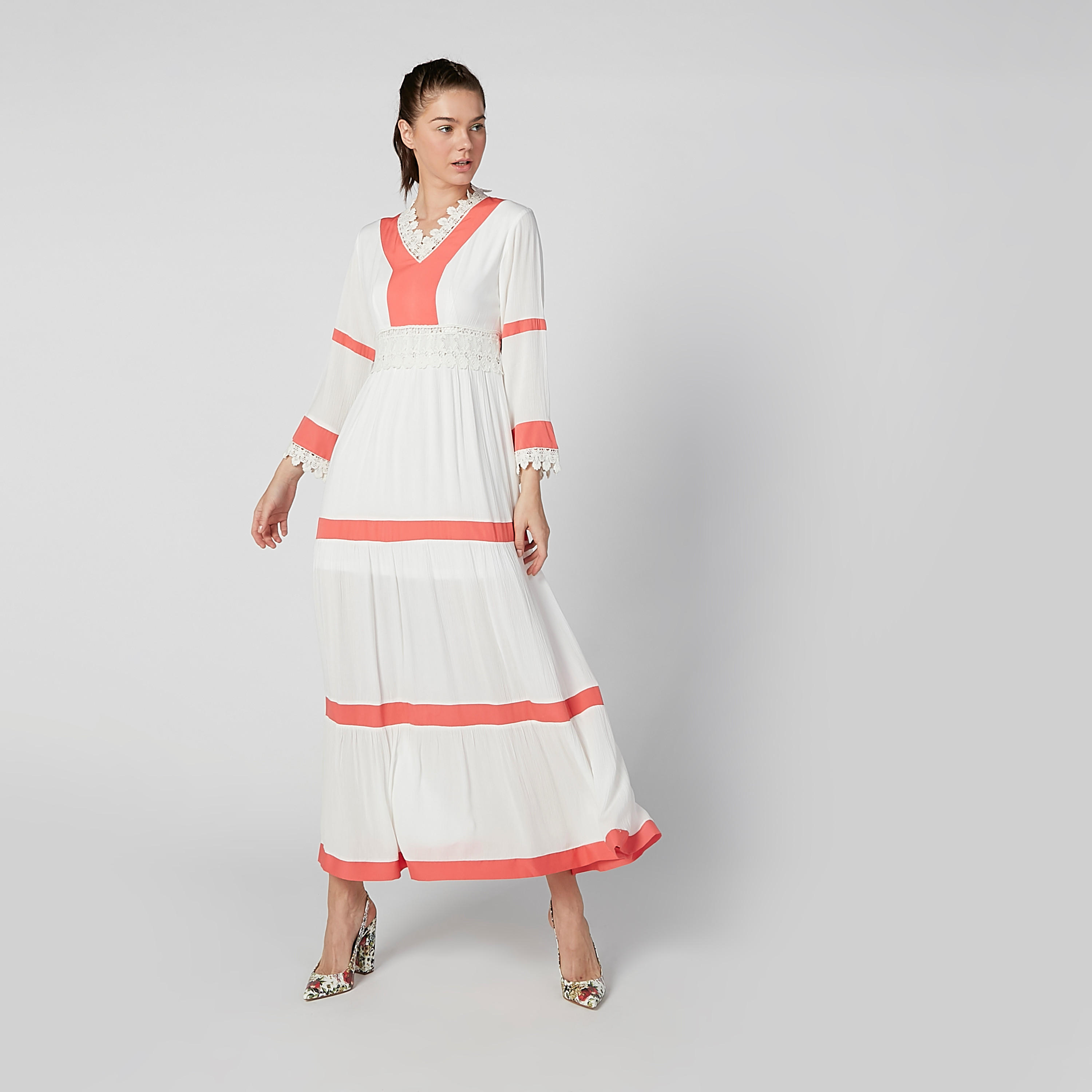 فستان إيه لاين طويل بارز الملمس بأكمام طويلة وتفاصيل دانتيل-women-clothing-dresses-image-6