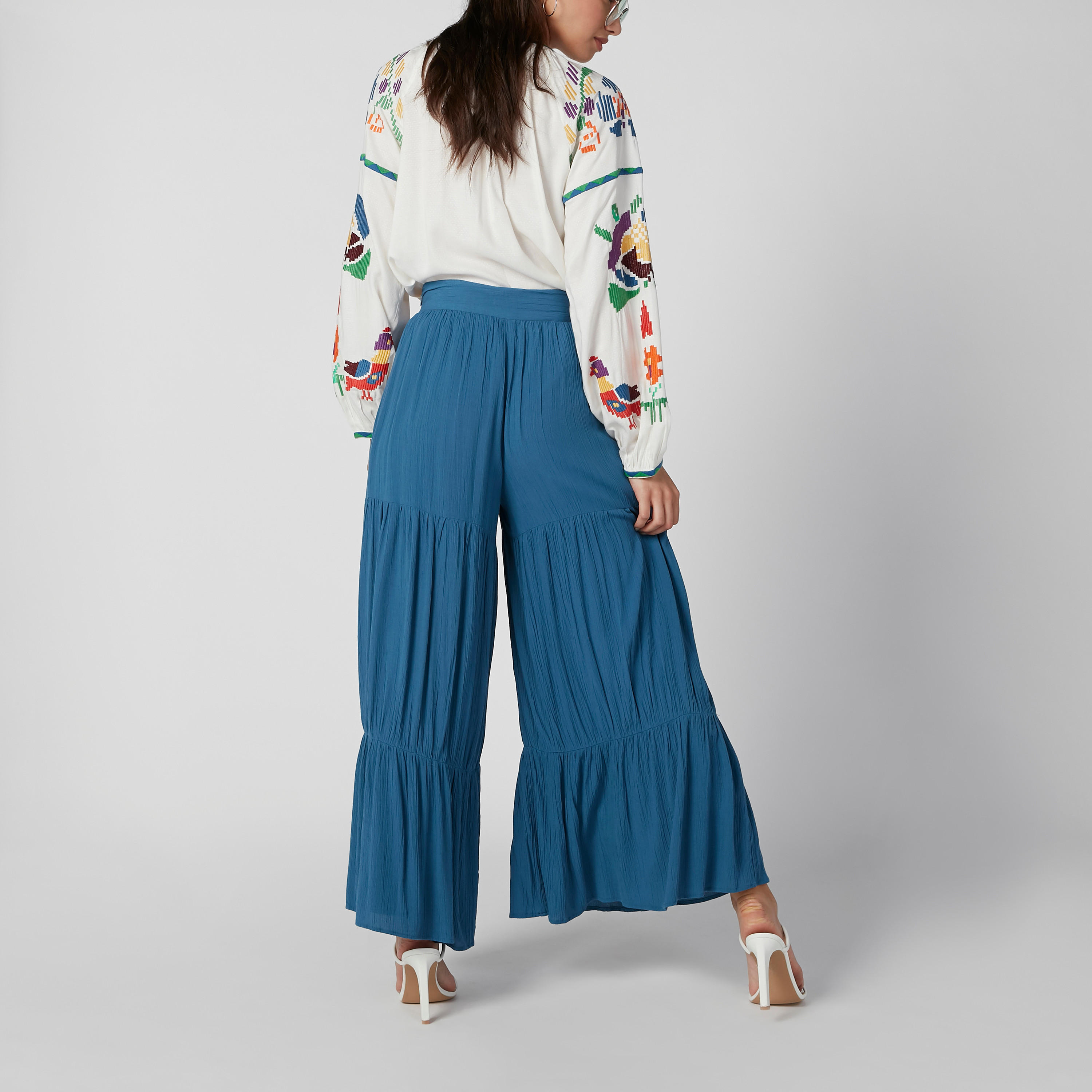 بنطلون بالازو مستدام بارز الملمس بخصر مرتفع-women-clothing-bottoms-trousers-image-4