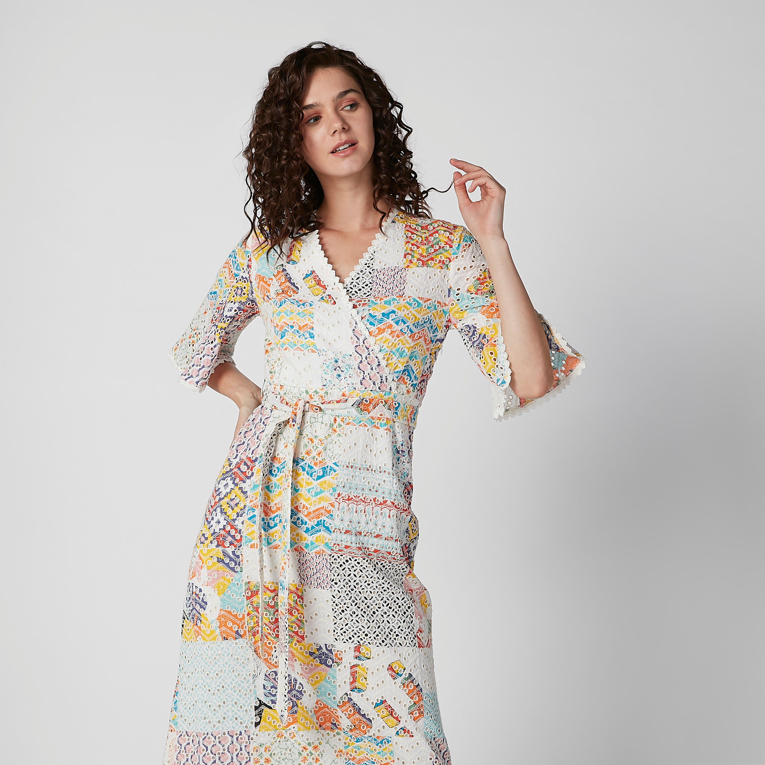 فستان مستدام طويل إيه لاين بأكمام واسعة وأربطة وطبعات-women-clothing-dresses-image-3