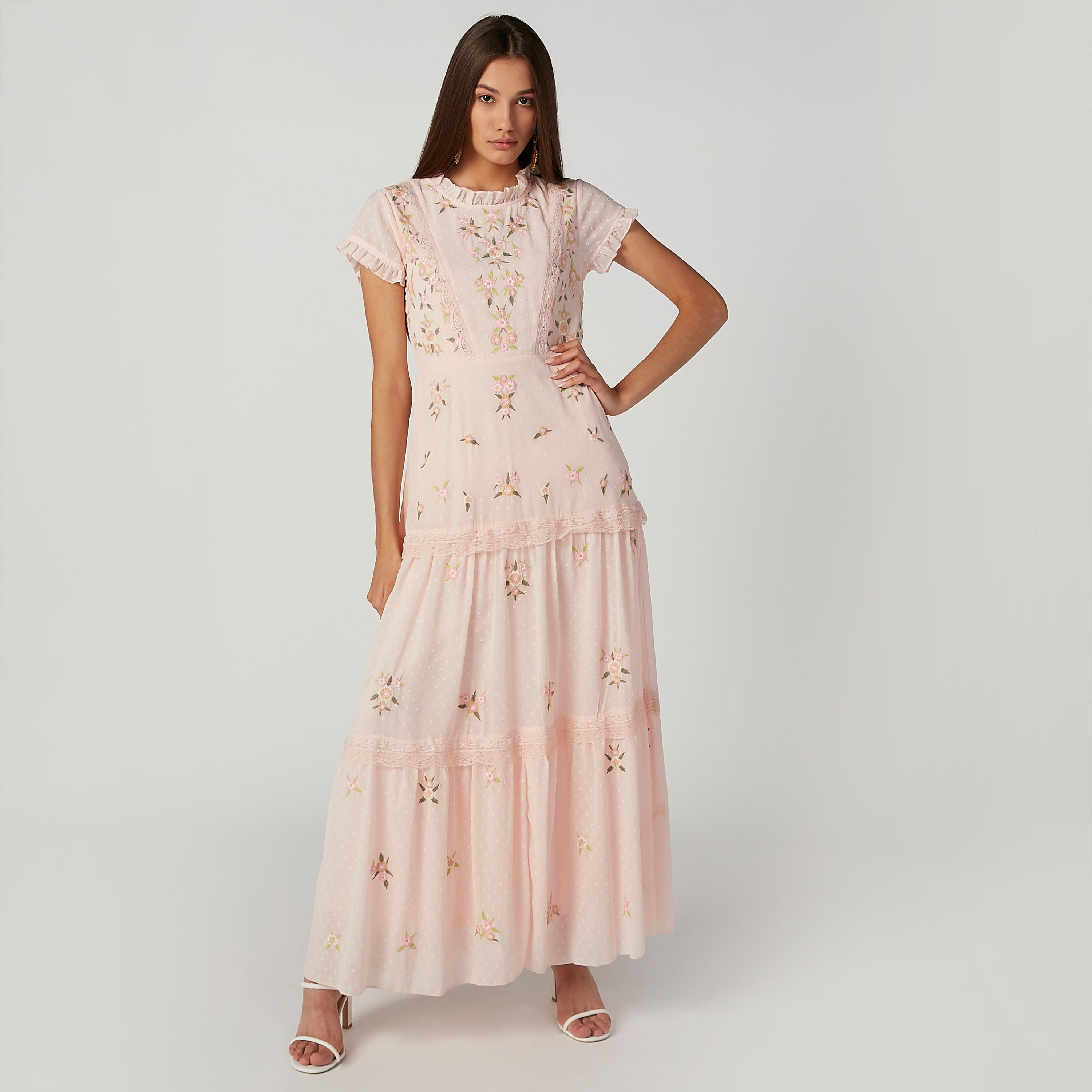 فستان مستدام طويل إيه لاين بأكمام قصيرة وطبعات زهرية -women-clothing-dresses-image-1