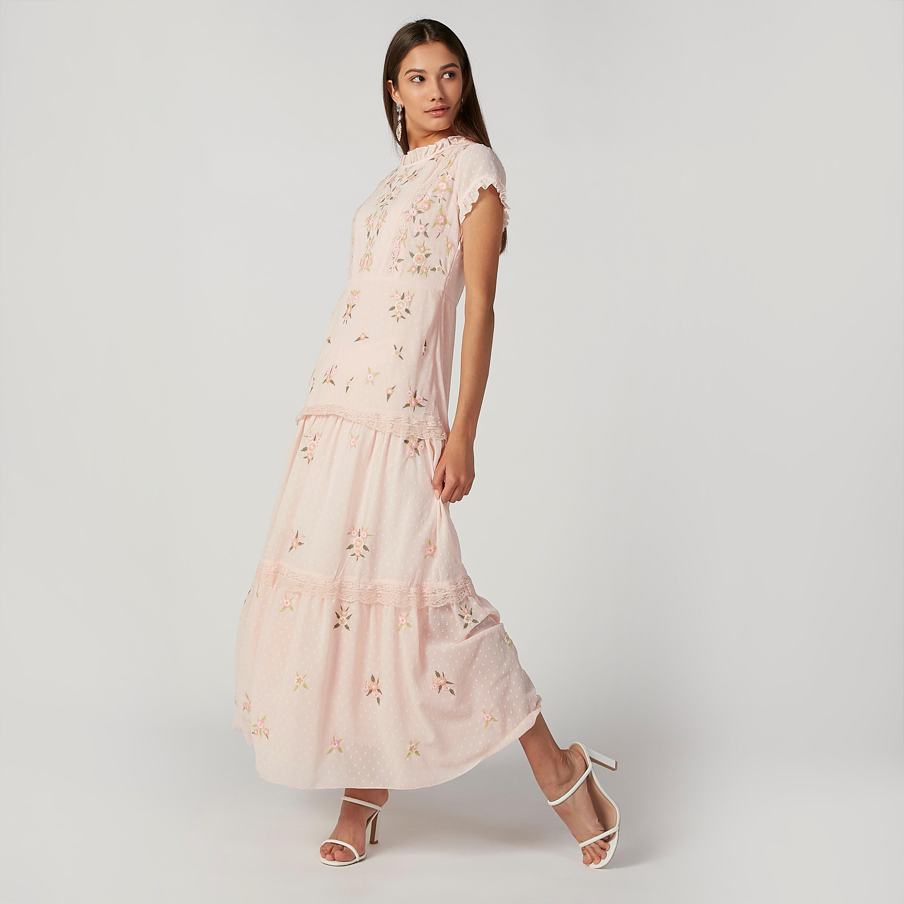 فستان مستدام طويل إيه لاين بأكمام قصيرة وطبعات زهرية -women-clothing-dresses-image-3