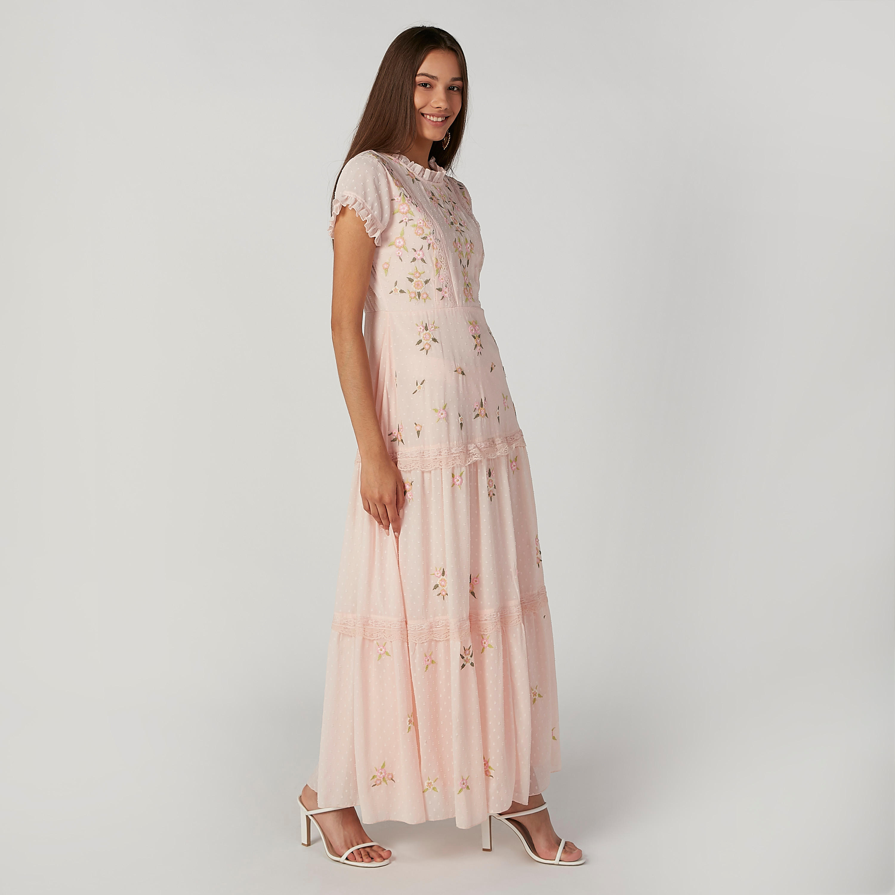 فستان مستدام طويل إيه لاين بأكمام قصيرة وطبعات زهرية -women-clothing-dresses-image-4