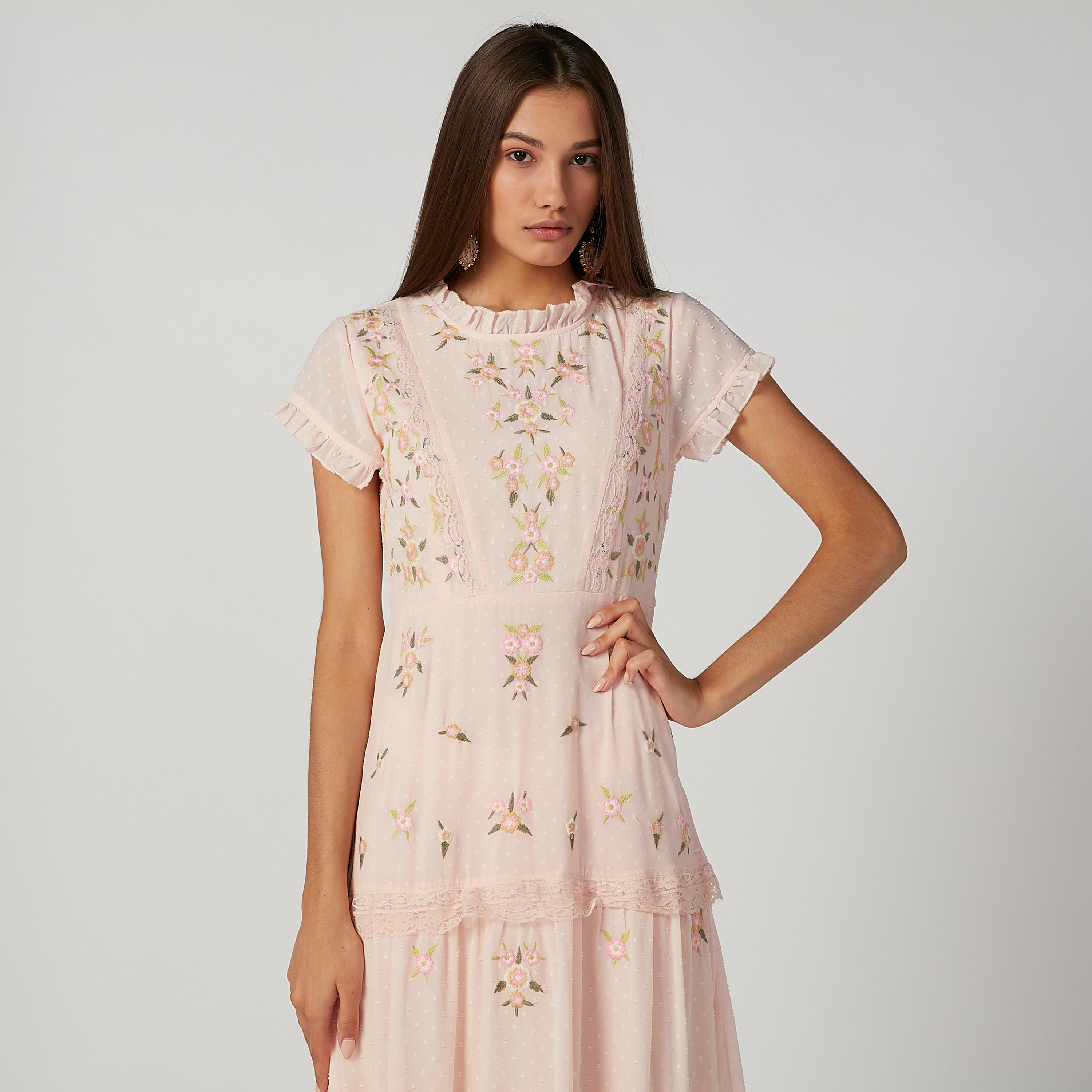 فستان مستدام طويل إيه لاين بأكمام قصيرة وطبعات زهرية -women-clothing-dresses-image-5