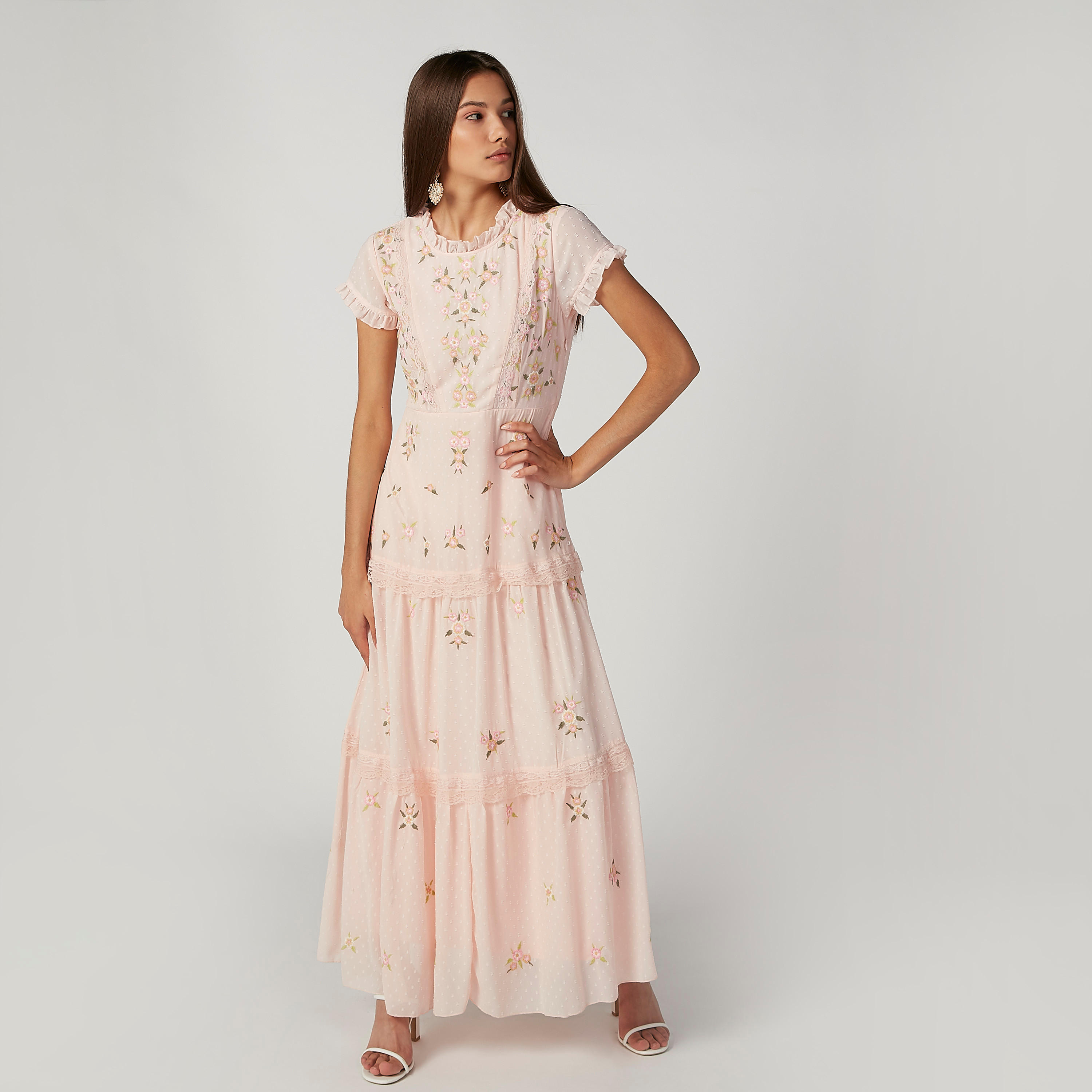 فستان مستدام طويل إيه لاين بأكمام قصيرة وطبعات زهرية -women-clothing-dresses-image-6