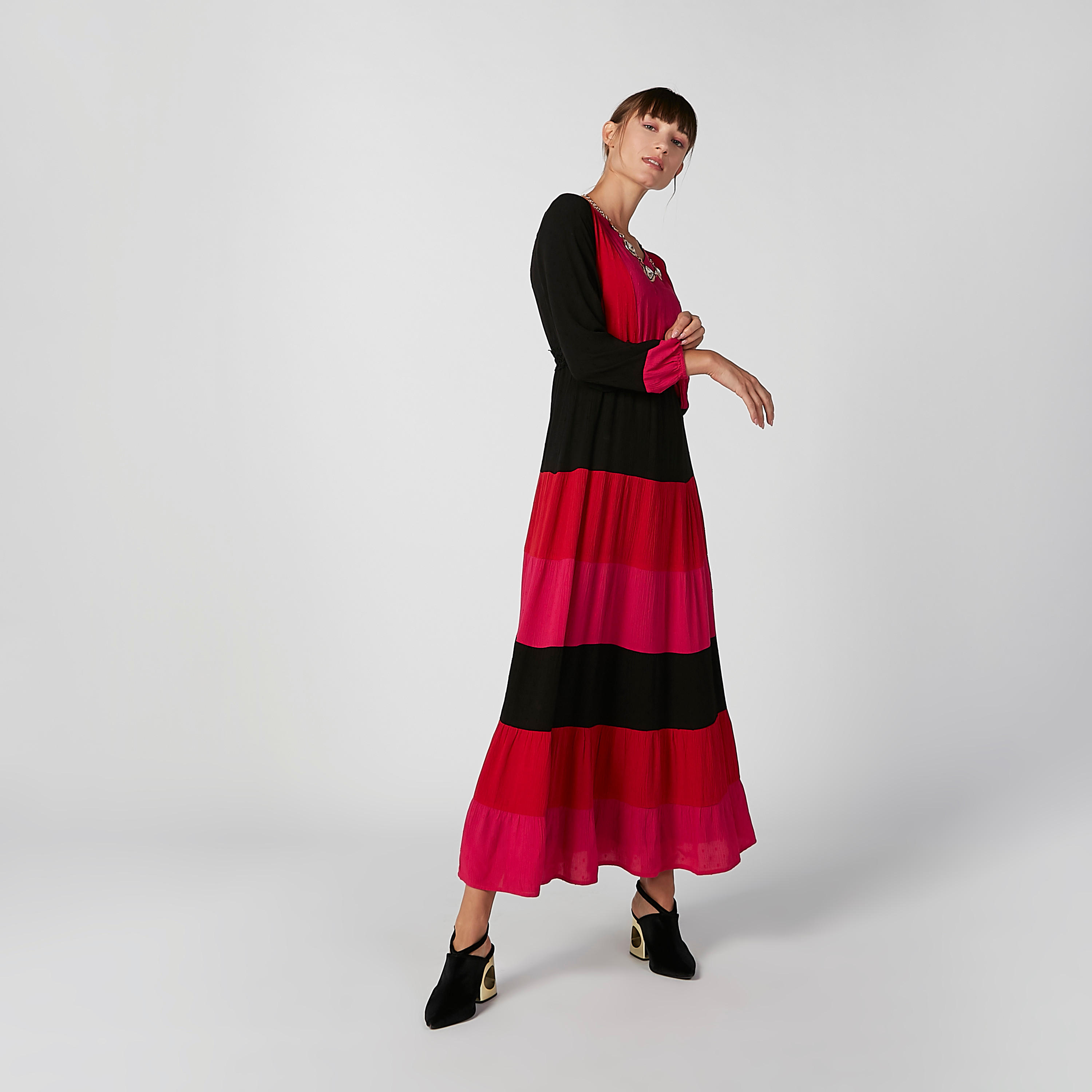فستان طويل مستدام إيه لاين بارز الملمس بأكمام طويلة-women-clothing-dresses-image-2