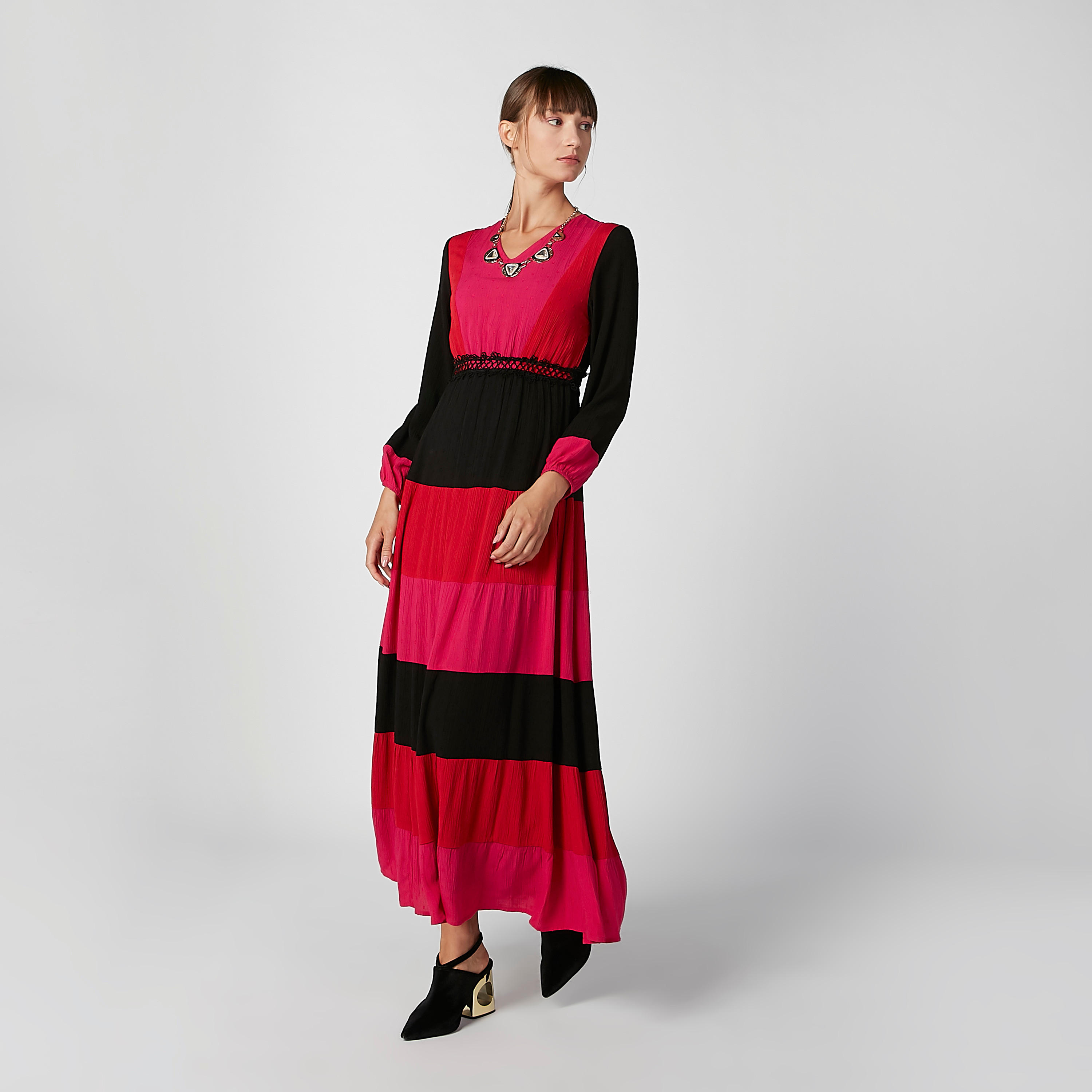 فستان طويل مستدام إيه لاين بارز الملمس بأكمام طويلة-women-clothing-dresses-image-1