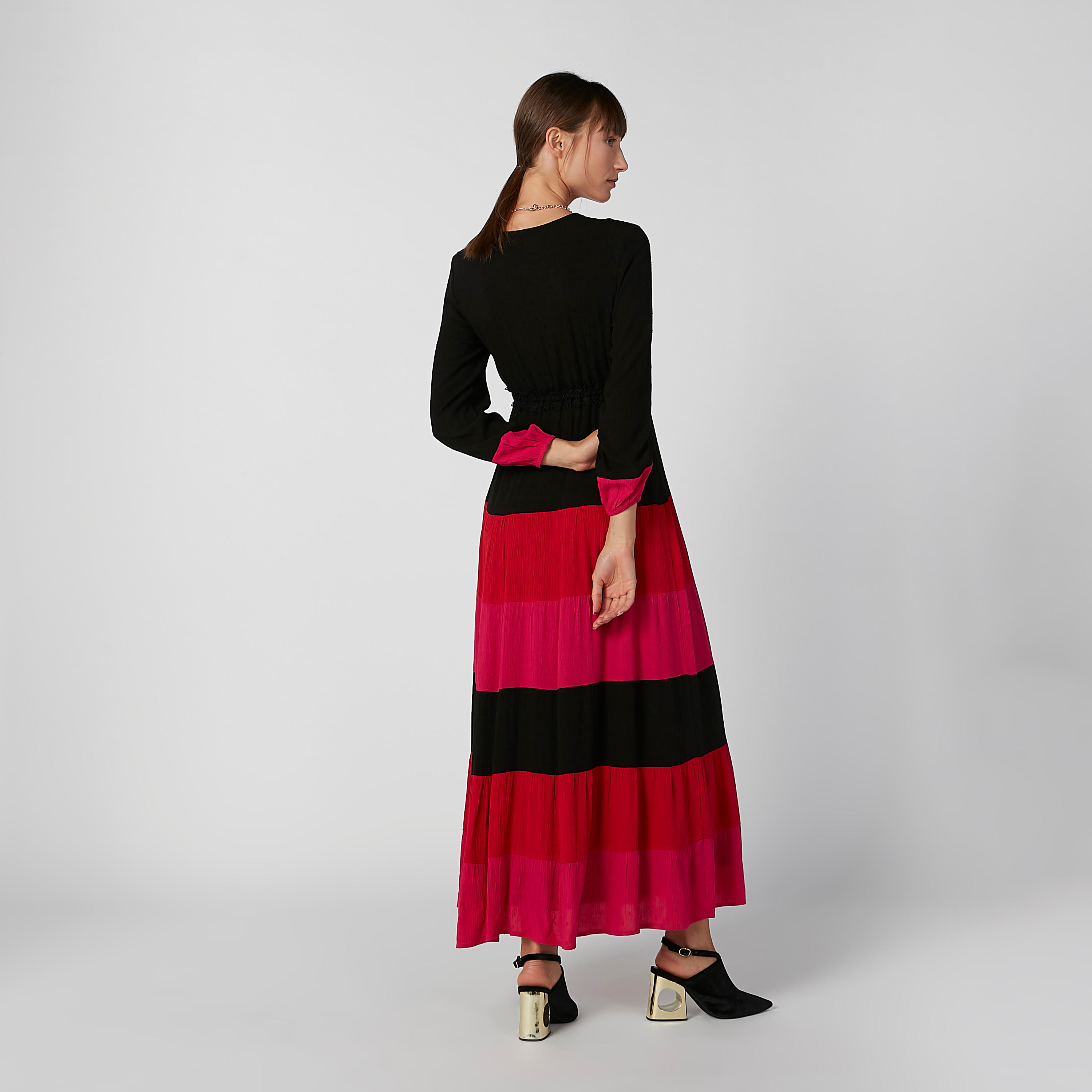 فستان طويل مستدام إيه لاين بارز الملمس بأكمام طويلة-women-clothing-dresses-image-4