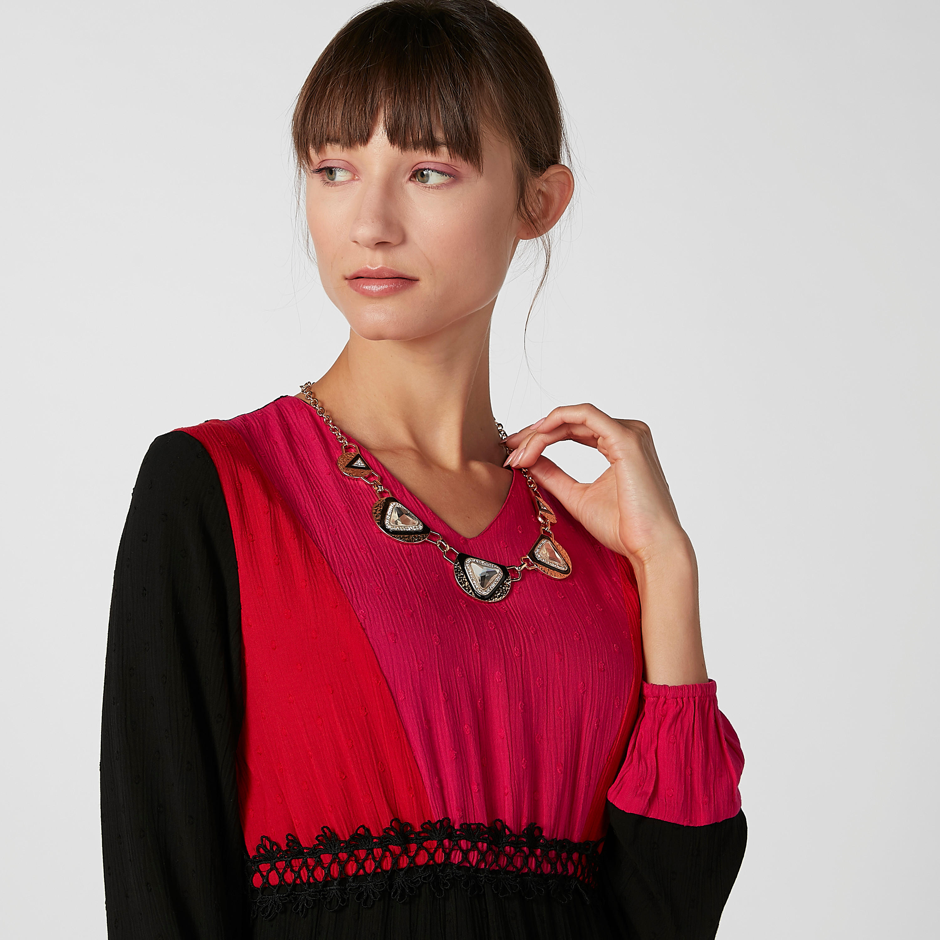 فستان طويل مستدام إيه لاين بارز الملمس بأكمام طويلة-women-clothing-dresses-image-5