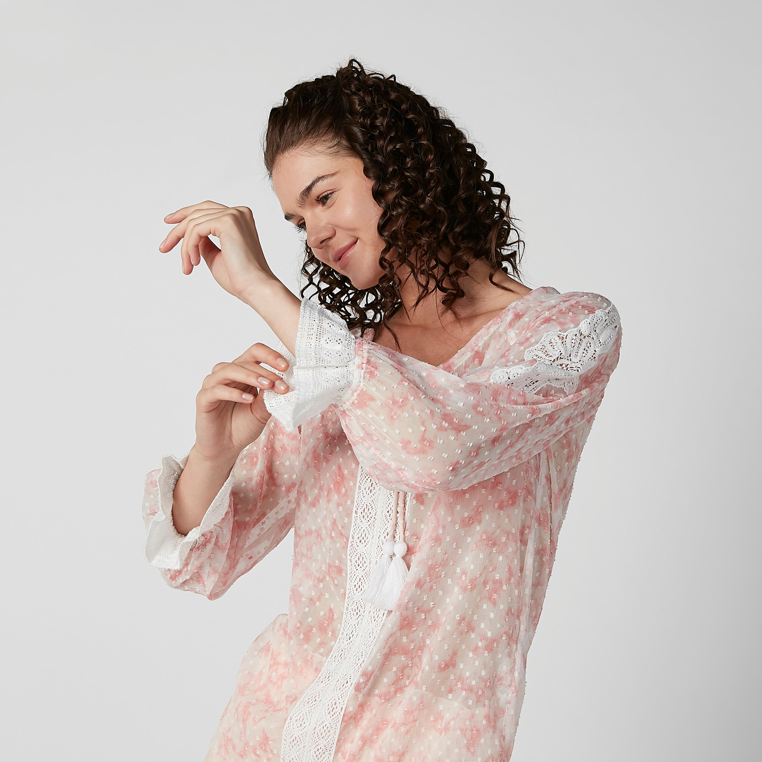 Textured Top with Flounce Sleeves and Tie-Ups-women-clothing-shirtsandblouses-blouses-image-3