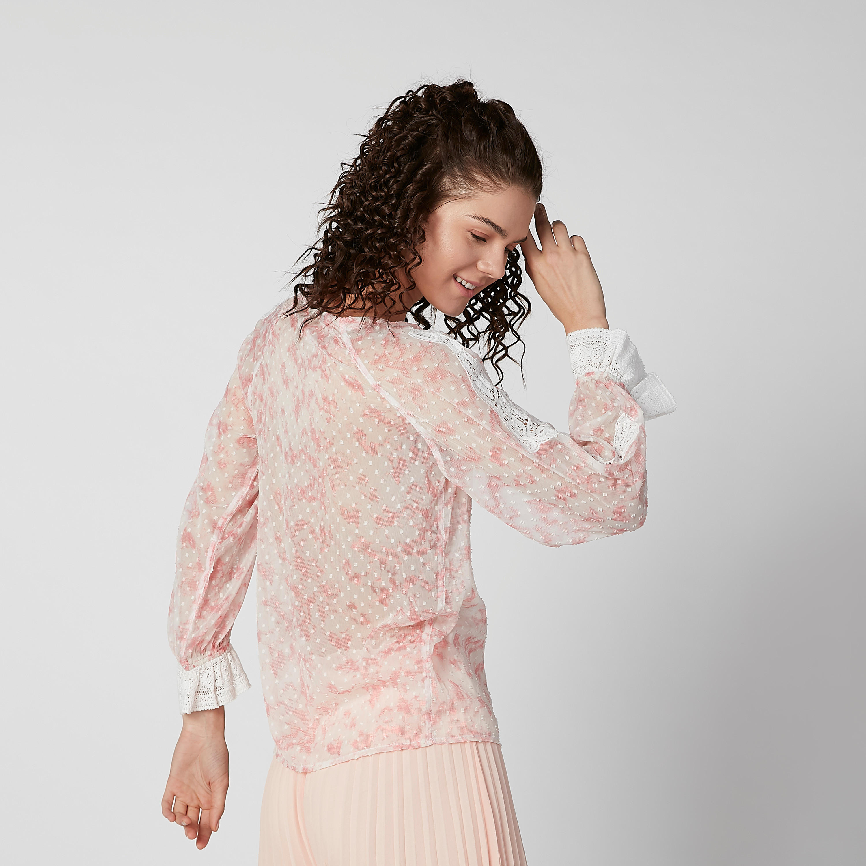 Textured Top with Flounce Sleeves and Tie-Ups-women-clothing-shirtsandblouses-blouses-image-4