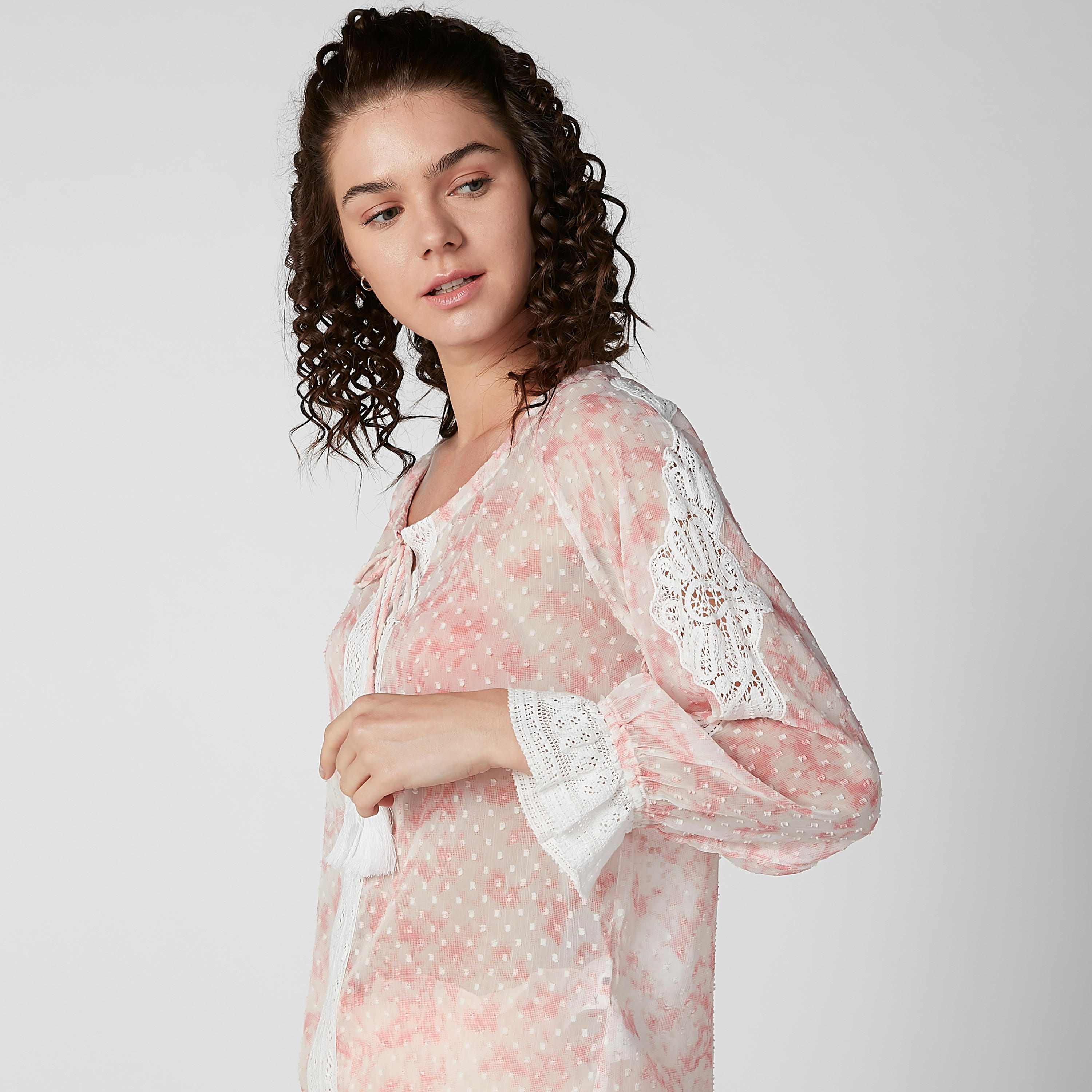 Textured Top with Flounce Sleeves and Tie-Ups-women-clothing-shirtsandblouses-blouses-image-5