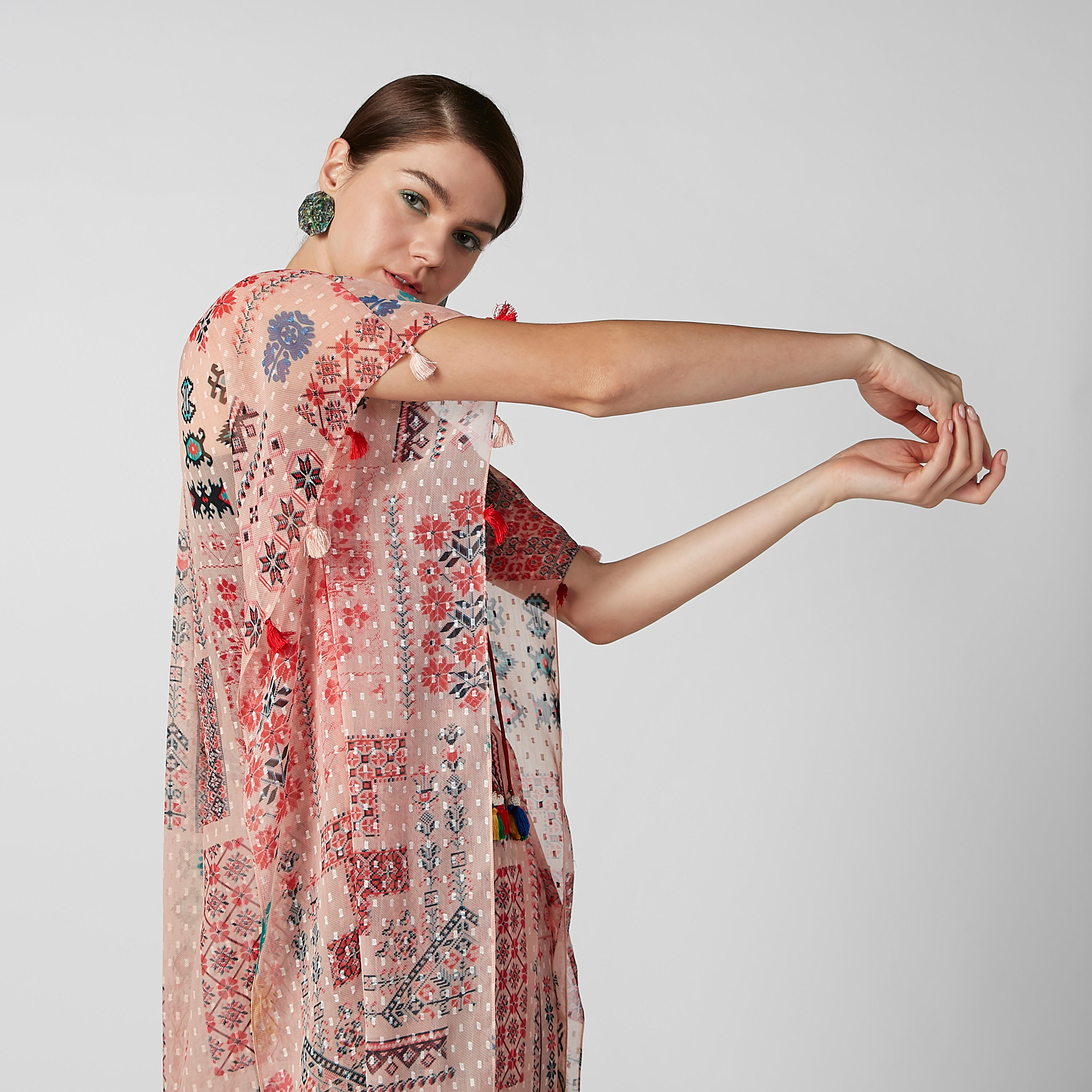 فستان ماكسي إيه لاين بياقة V وأكمام قصيرة وطبعات-women-clothing-dresses-image-2