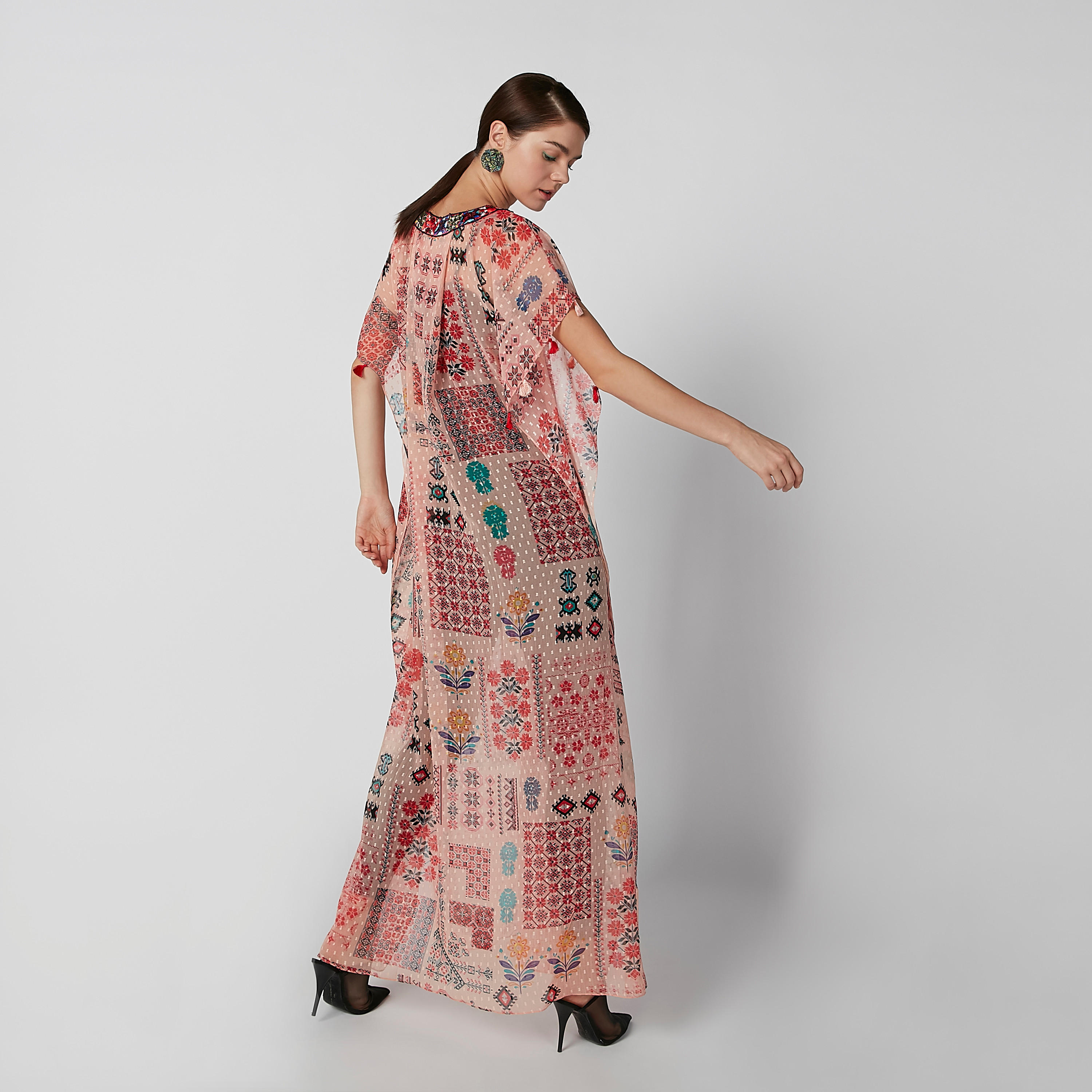 فستان ماكسي إيه لاين بياقة V وأكمام قصيرة وطبعات-women-clothing-dresses-image-3