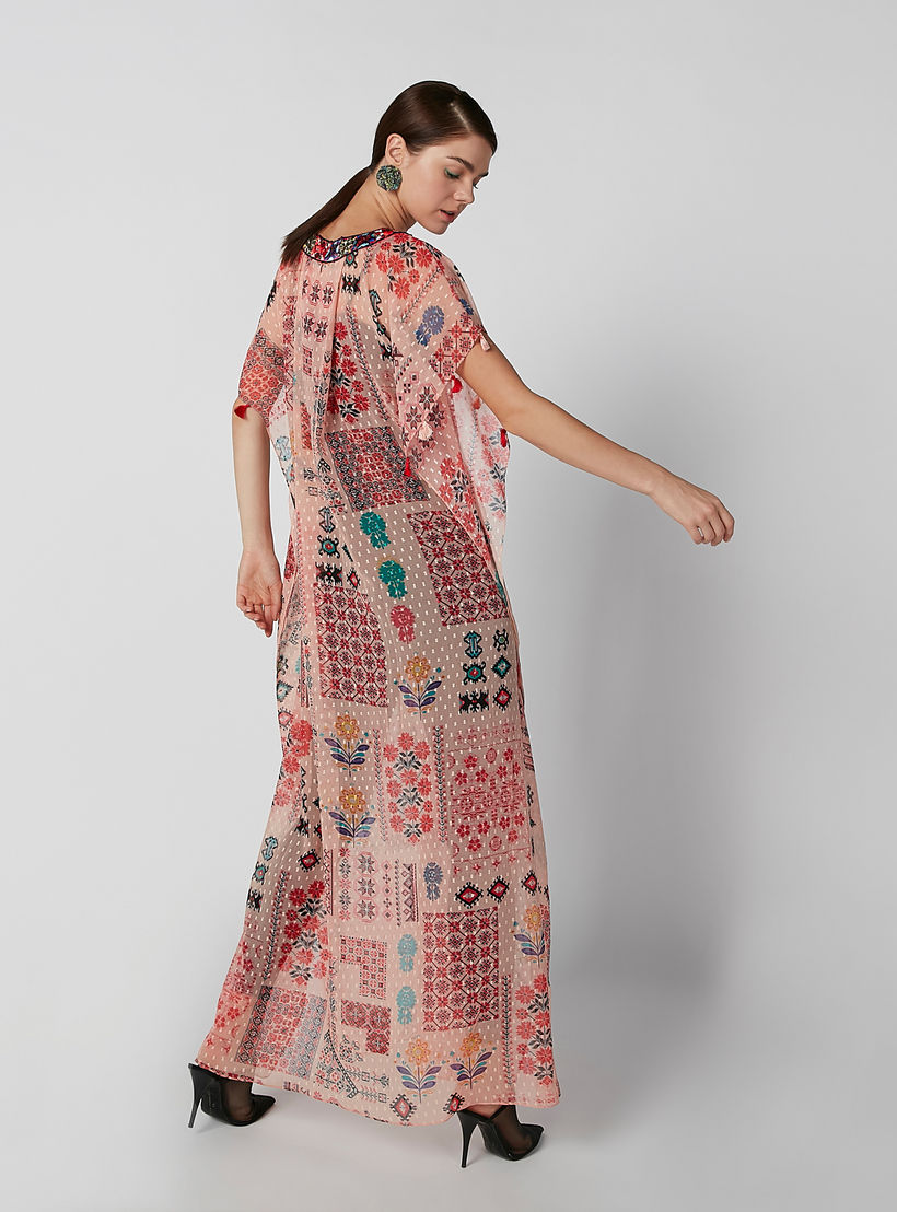 فستان ماكسي إيه لاين بياقة V وأكمام قصيرة وطبعات-women-clothing-dresses-image-3